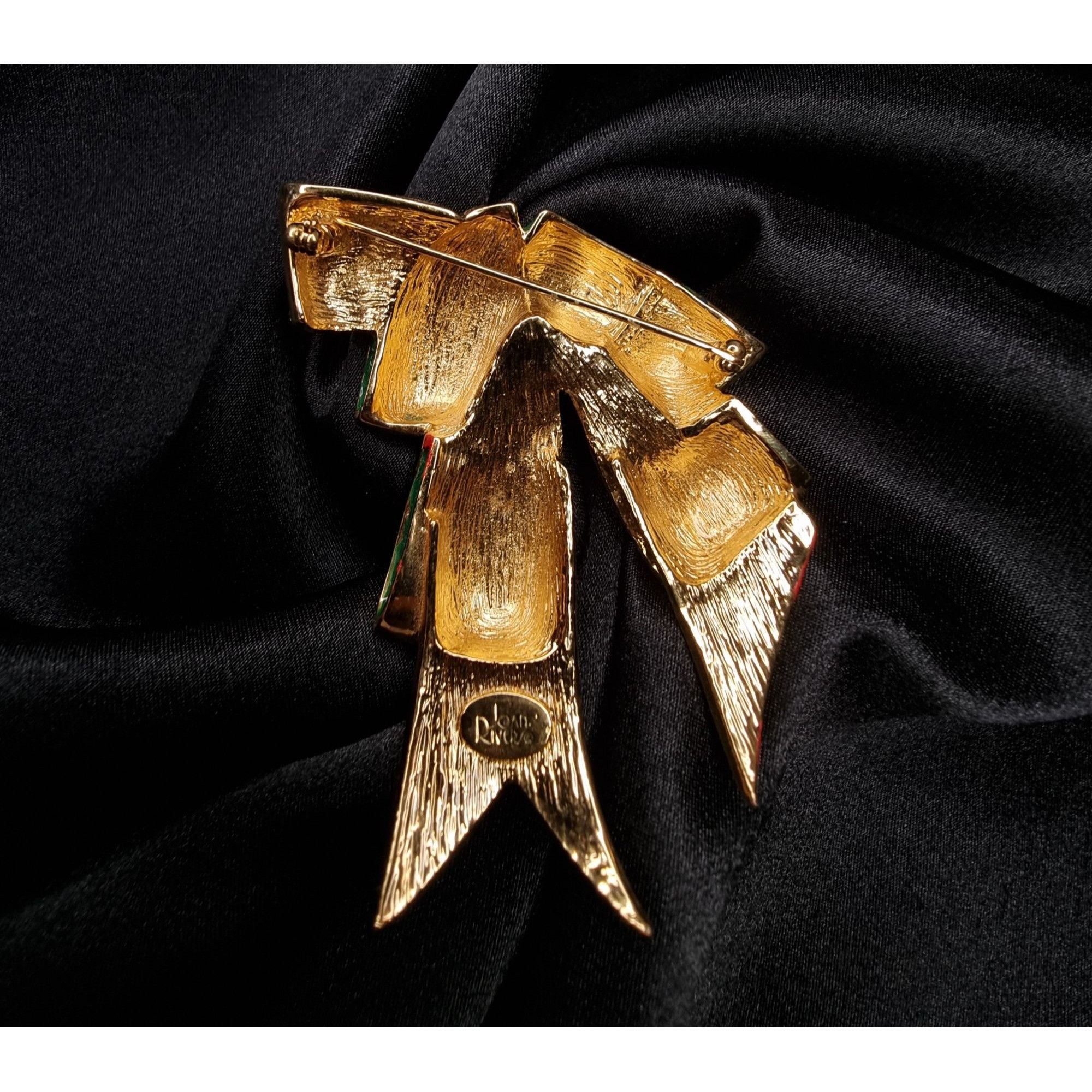 Joan Rivers Vintage Joan Rivers 1990s Green & Yellow Rhinestone Bow Broo Size ONE SIZE - 5 Thumbnail
