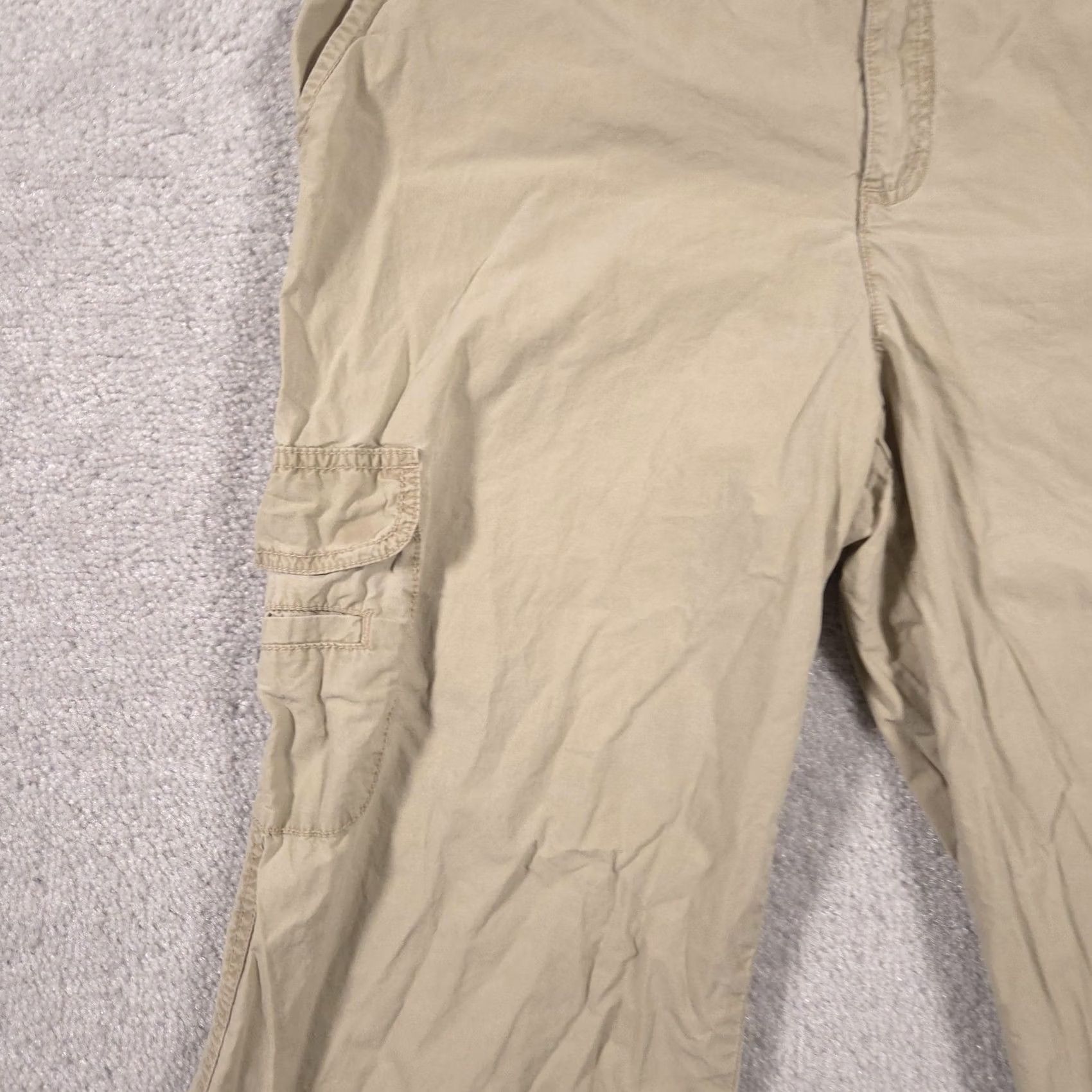 Vintage Caribbean Joe Pants Womens 12 Khaki Cargo Capri Cropped Drawstring Hem Pockets Size 34" / US 12 / IT 48 - 3 Thumbnail