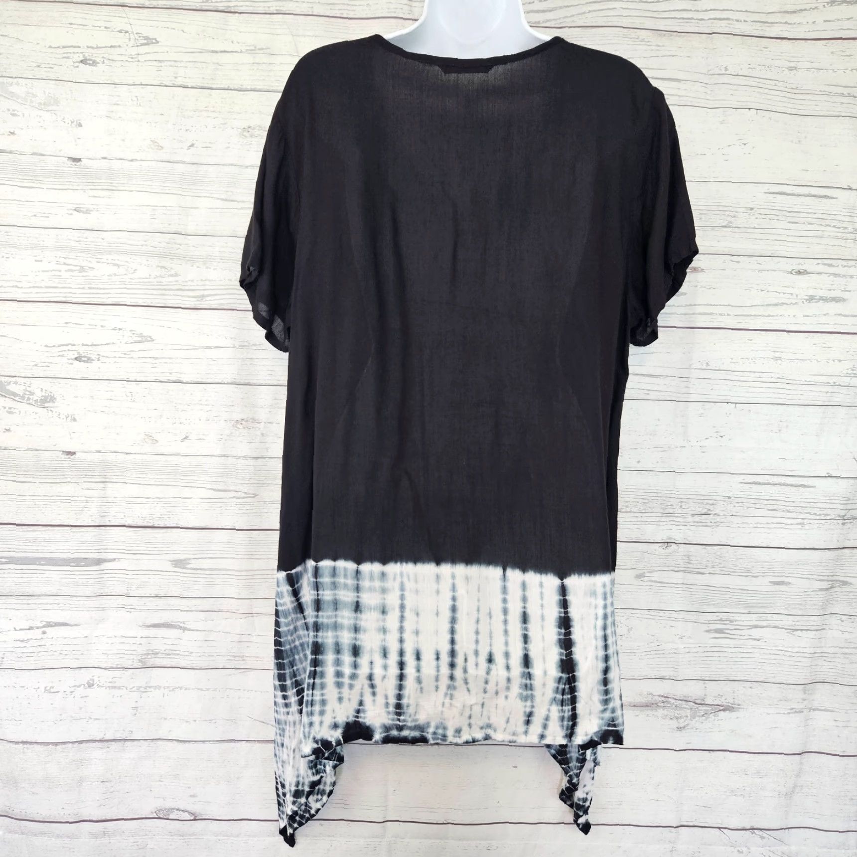 Soft Surroundings Soft Surroundings Women's Top XL Black White Tie Dyed Dip Hem Rayon Blouse Tunic Short Sleeve Casual Size XL / US 12-14 / IT 48-50 - 3 Thumbnail