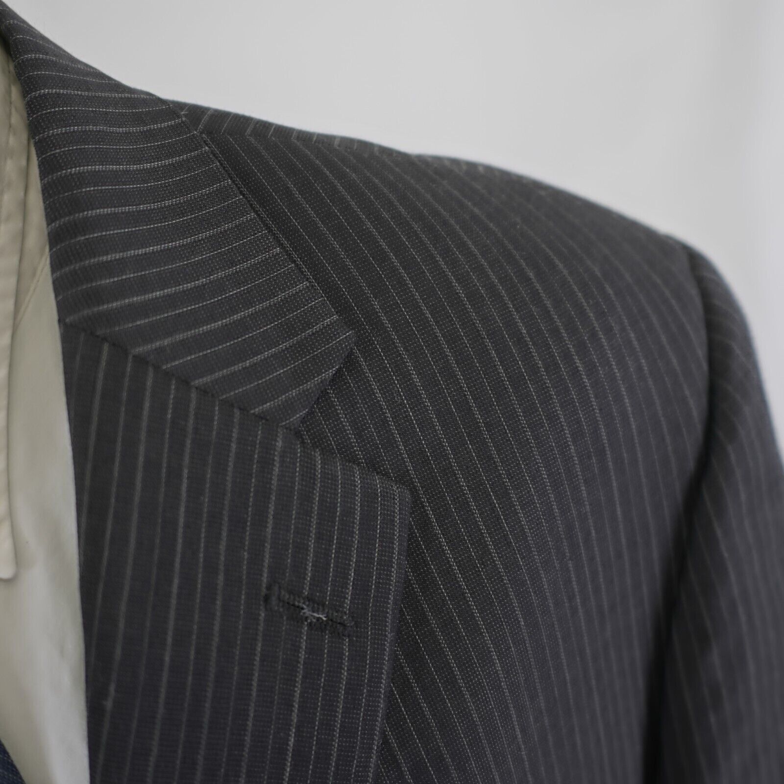 Hart Schaffner Marx Hart Schaffner Marx Black Striped Wool 2 Button Suit Jacket Size 42R - 2 Thumbnail