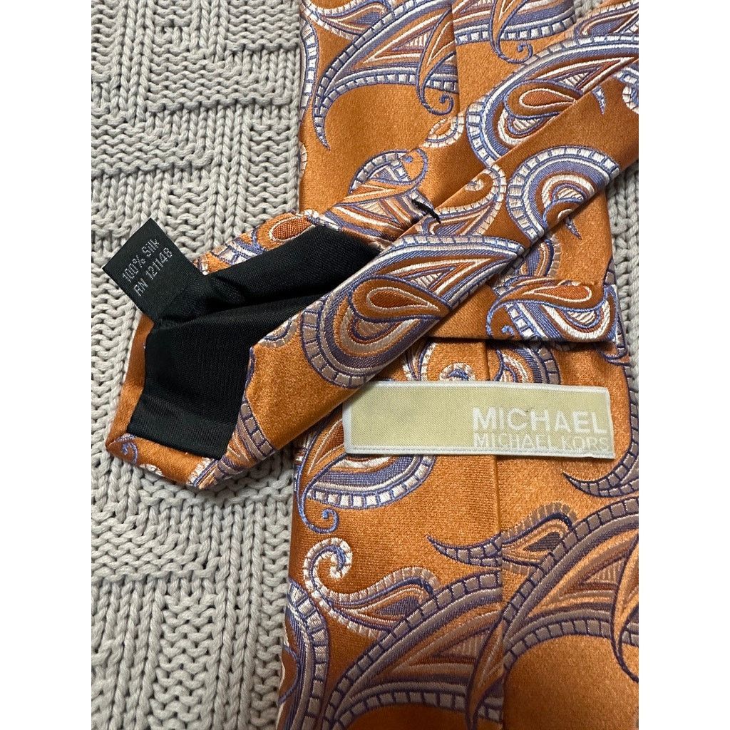 Michael Kors Michael Michael Kors bronze orange paisley silk tie Size ONE SIZE - 2 Thumbnail