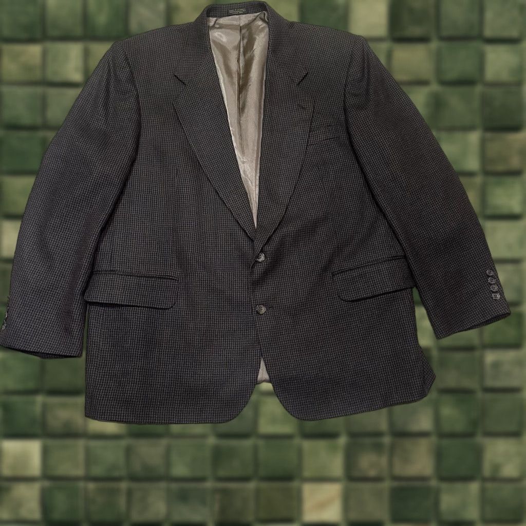 Oscar De La Renta Oscar de la Renta Blazer Mens 48R Brown Houndstooth 100% Wool Sport Coat Size 48R - 1 Thumbnail