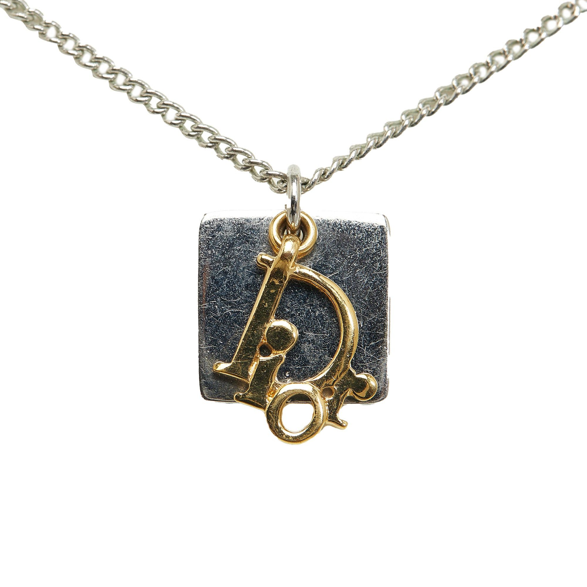 image of Dior Square Logo Pendant Necklace Costume Necklace in Gold, Women's