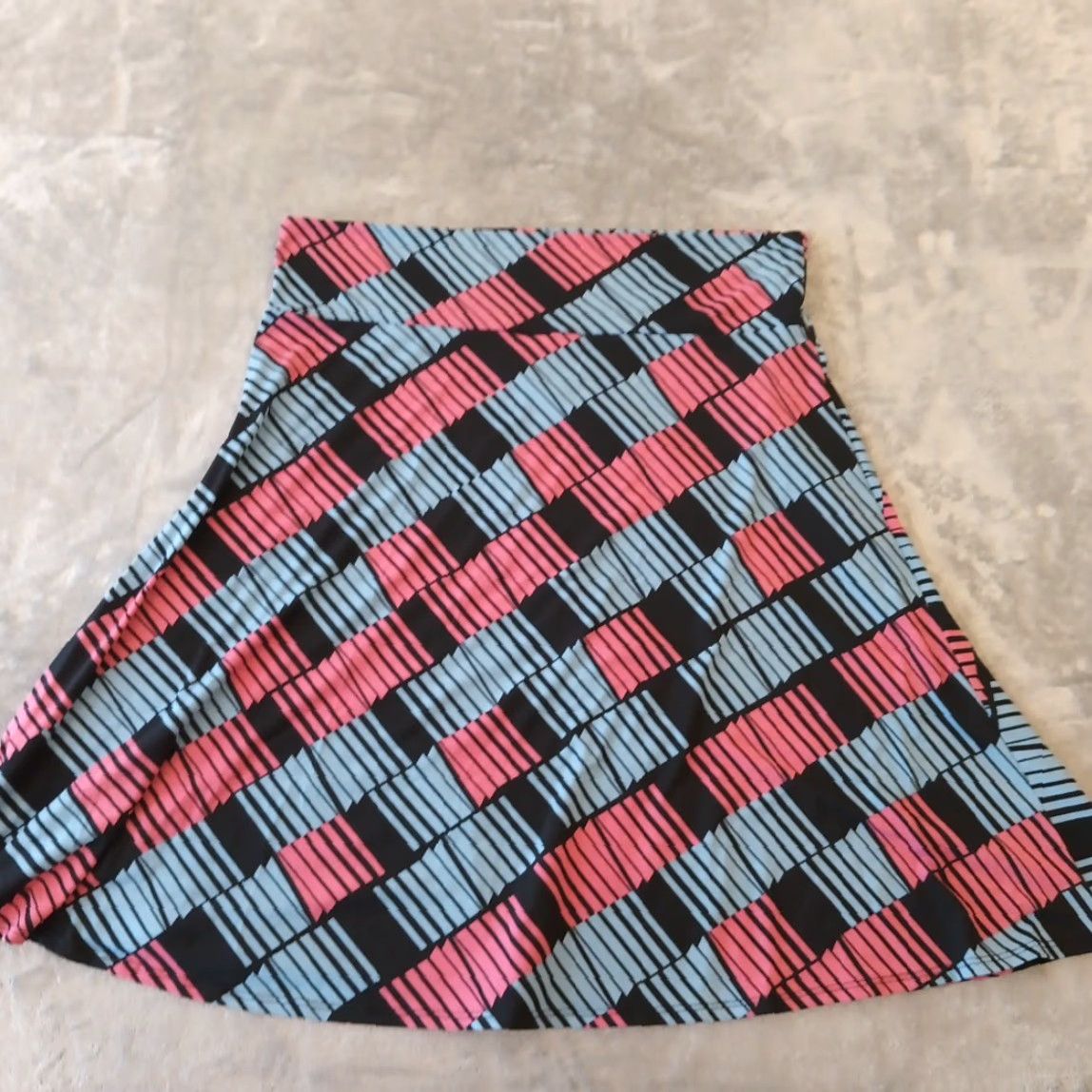 Vintage LuLaRoe Skirt Geometric 3XL Blue Pink Knee Length A-Line Pull On Women's Size 40" / US 18 - 4 Thumbnail