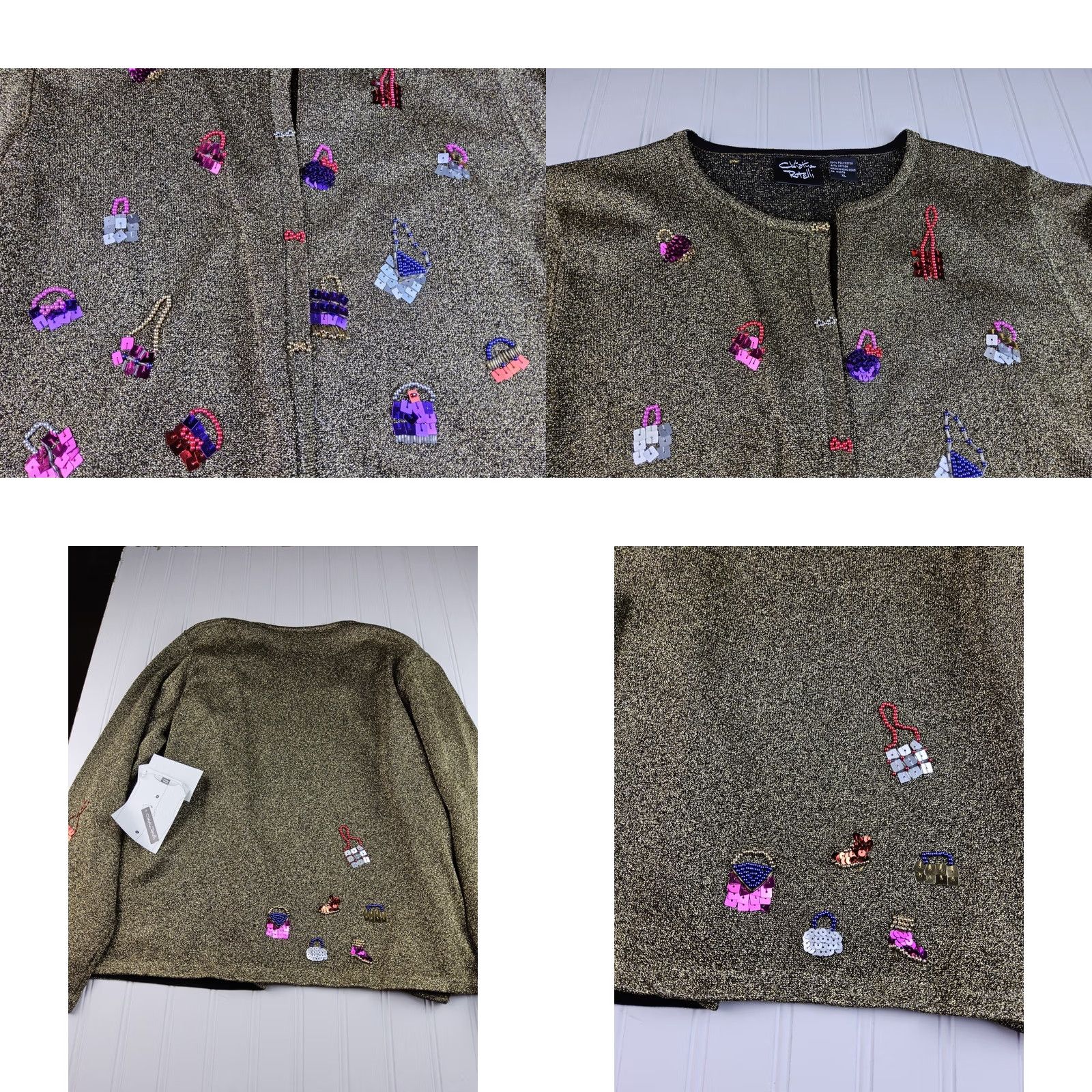 Vintage VINTAGE Christina Rotelli Cardigan XL Gold Metallic Beaded Sequins Purses Shoes Womens Size XL / US 12-14 / IT 48-50 - 8 Thumbnail