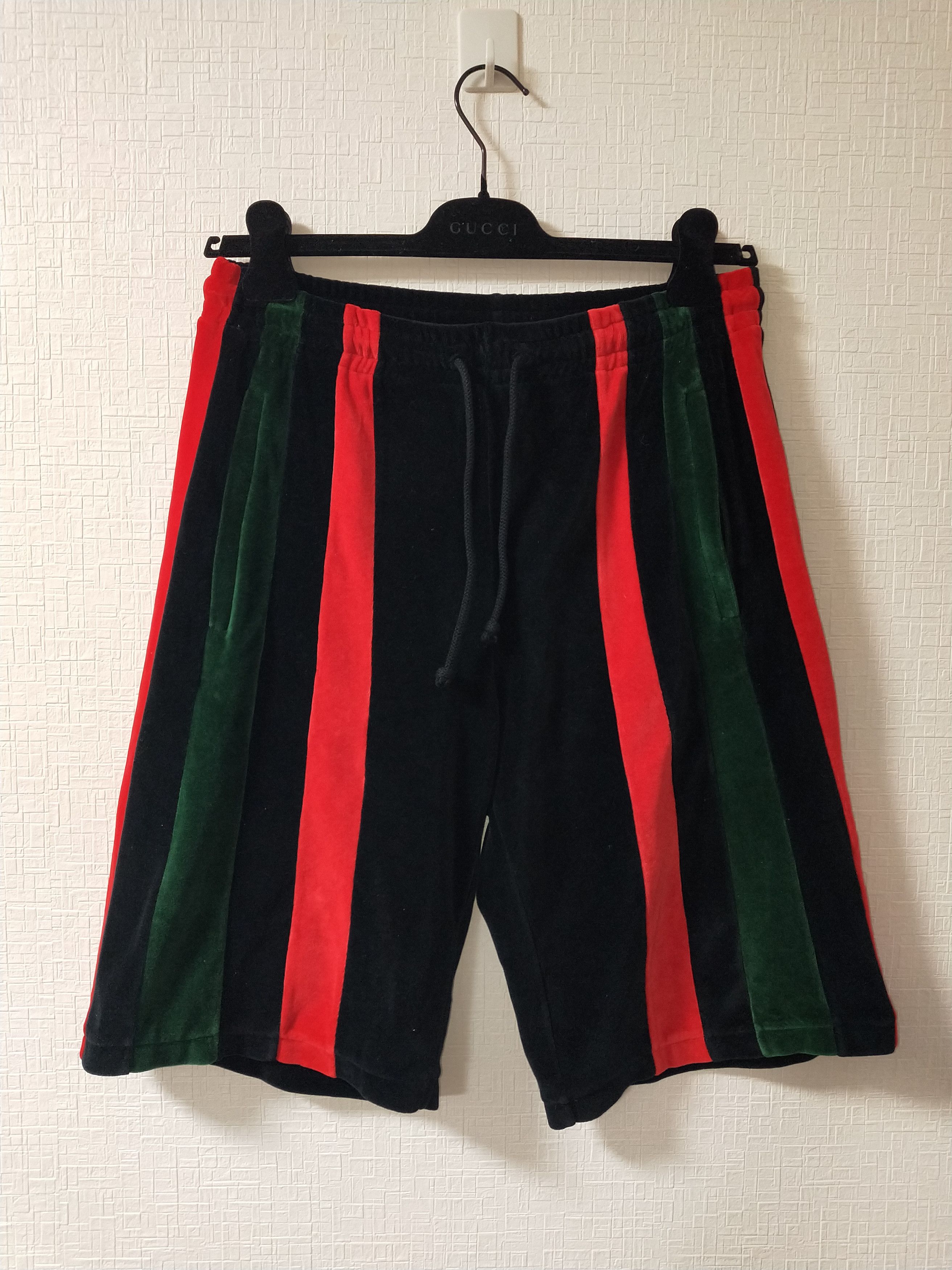 image of Gucci Velour Web Line Shorts in Black, Men's (Size 30)