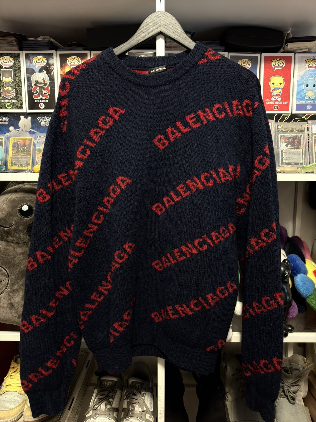 Balenciaga Balenciaga Virgin Wool Sweatshirt Navy / Red Size US M / EU 48-50 / 2 - 1 Thumbnail