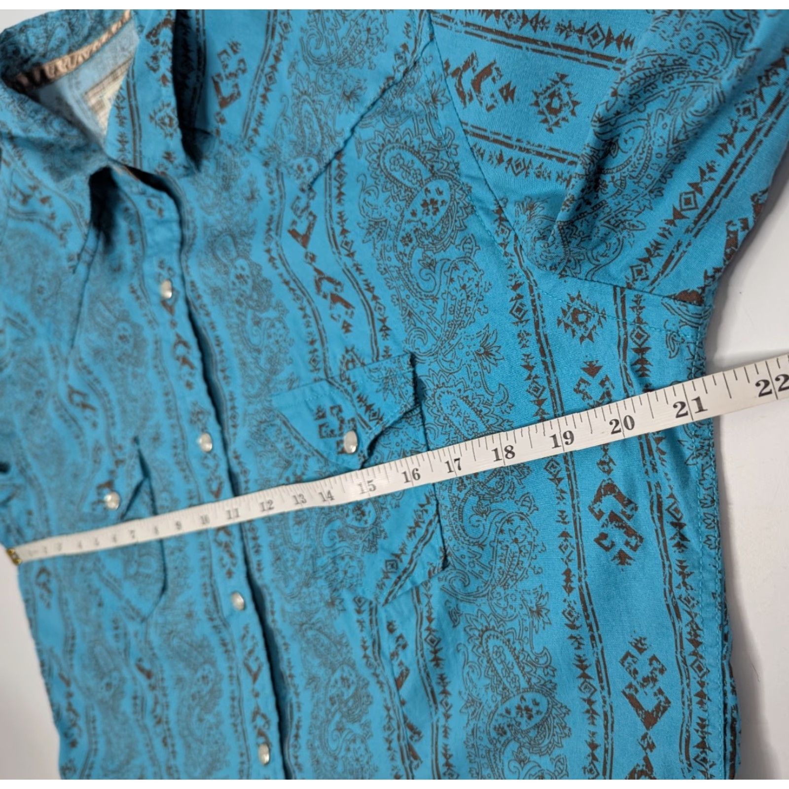 Vintage VINTAGE Panhandle Rough Stock Western Shirt Womens L Turquoise Bandana Print Pearl Snap Size L / US 10 / IT 46 - 6 Thumbnail