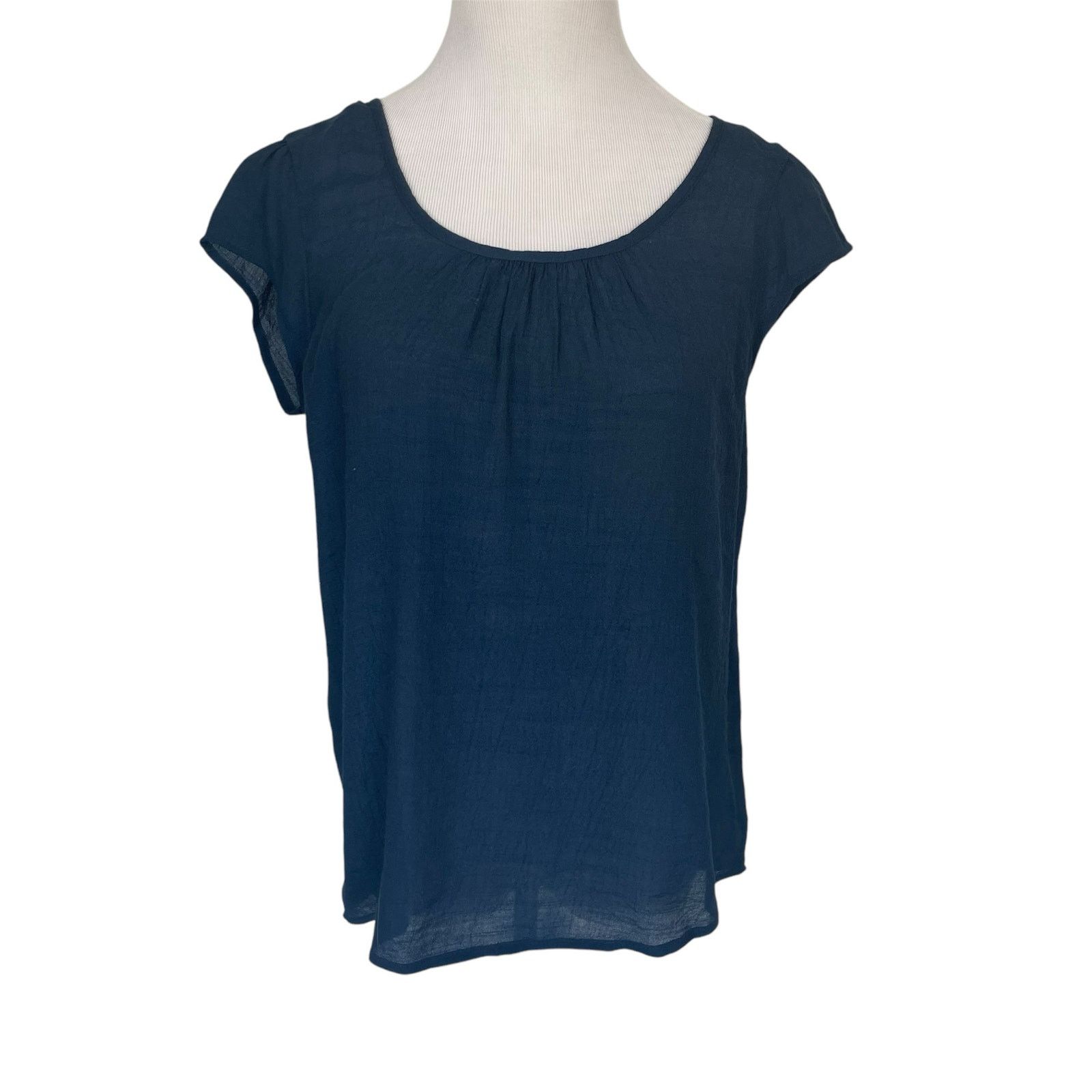 Other Navy Blue Short Sleeve Sheer Lace Detail Tie Back Blouse Top Size S / US 4 / IT 40 - 4 Thumbnail