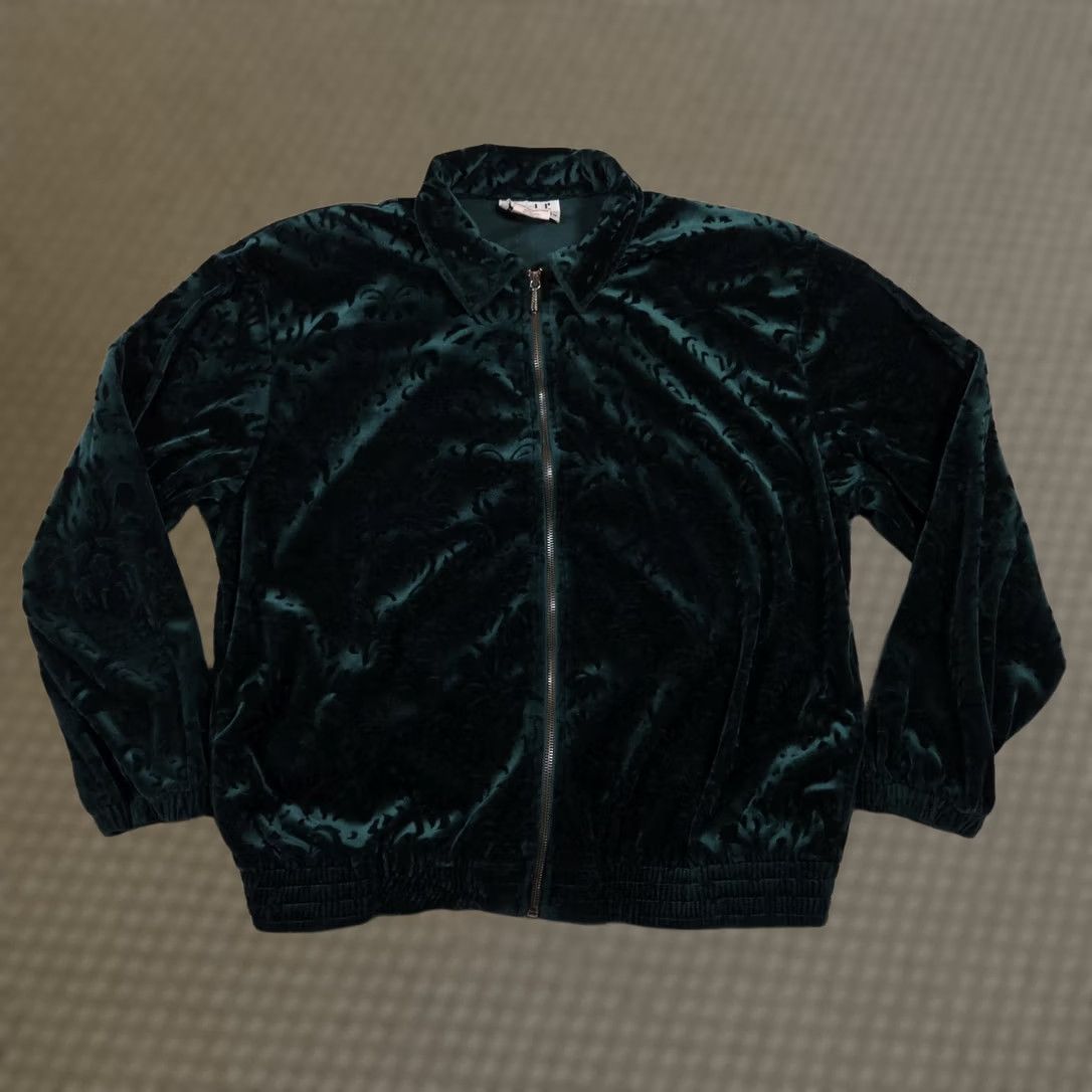Velour Teddi Jacket Womens Medium Green Velour Zip Front Embossed Velvet Elastic Hem Size M / US 6-8 / IT 42-44 - 1 Thumbnail