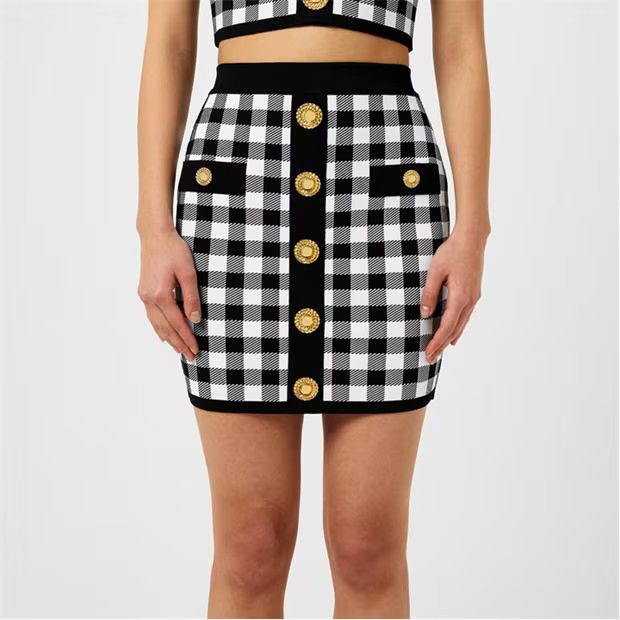 Balmain o1g2r1mq0924 Check Mini Skirts in Noir & Blanc Size 25" / US 0 / IT 36 - 3 Thumbnail