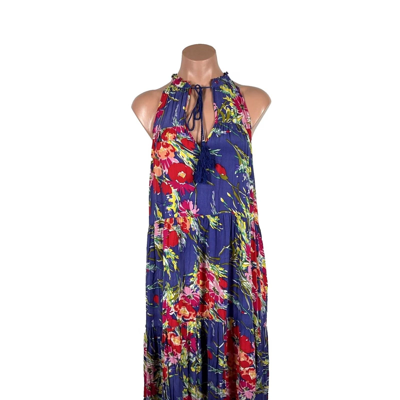 Vintage UMGEE Floral Sleeveless Maxi Dress L Boho High Neck Tie Pockets Lined Summer Spring Women’s Size L / US 10 / IT 46 - 3 Thumbnail