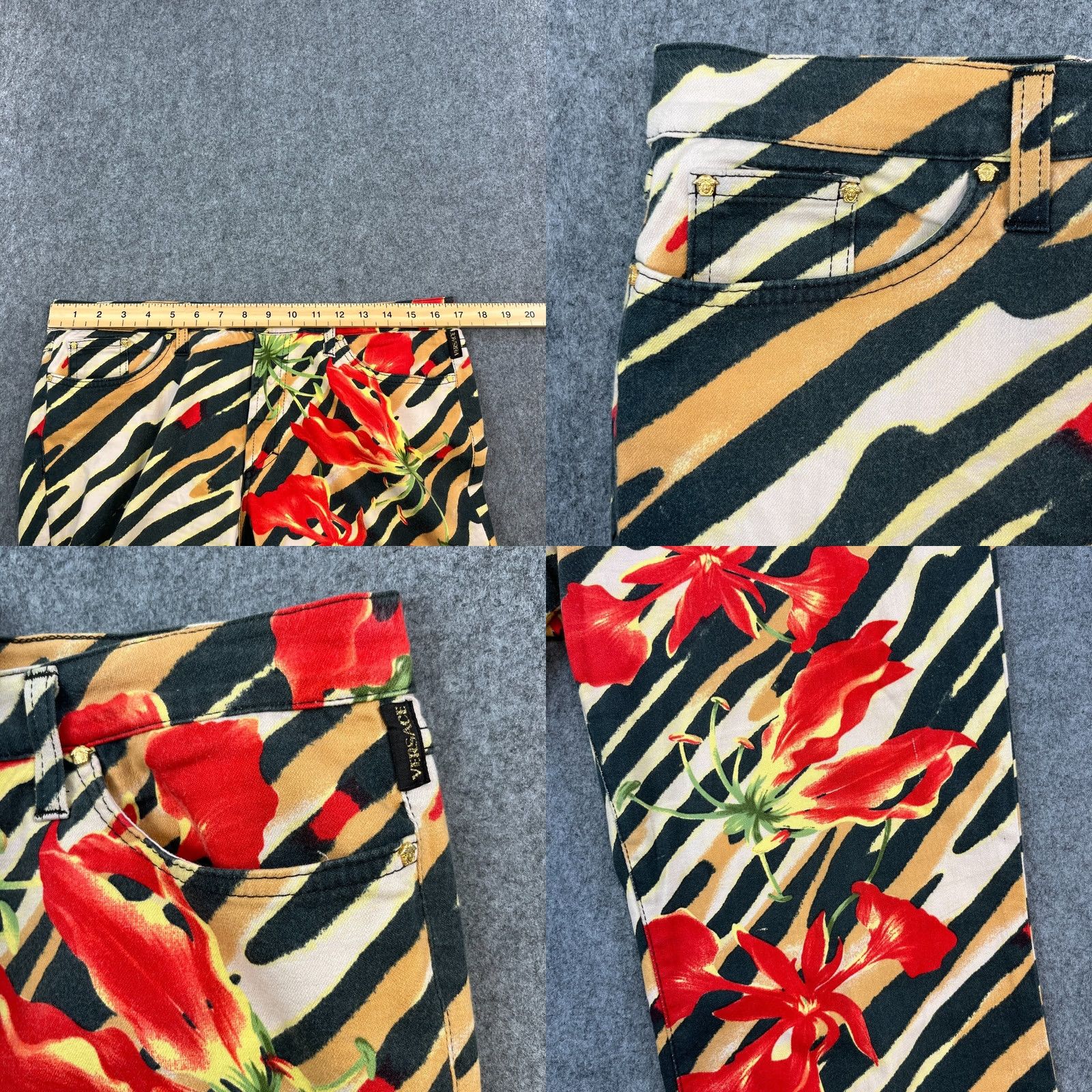 Versace VINTAGE Versace Jeans Straight Womens 34 32 UK 14 Multicoloured Animal Flower Print Italy Jeans Wrist? Size 24" / US 00 / IT 34 - 8 Thumbnail