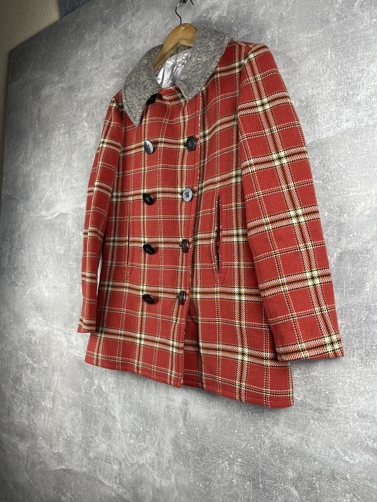 Montecore Montecore Plaid Wool Coat Red Checkered Breasted Overcoat Size M / US 6-8 / IT 42-44 - 3 Thumbnail