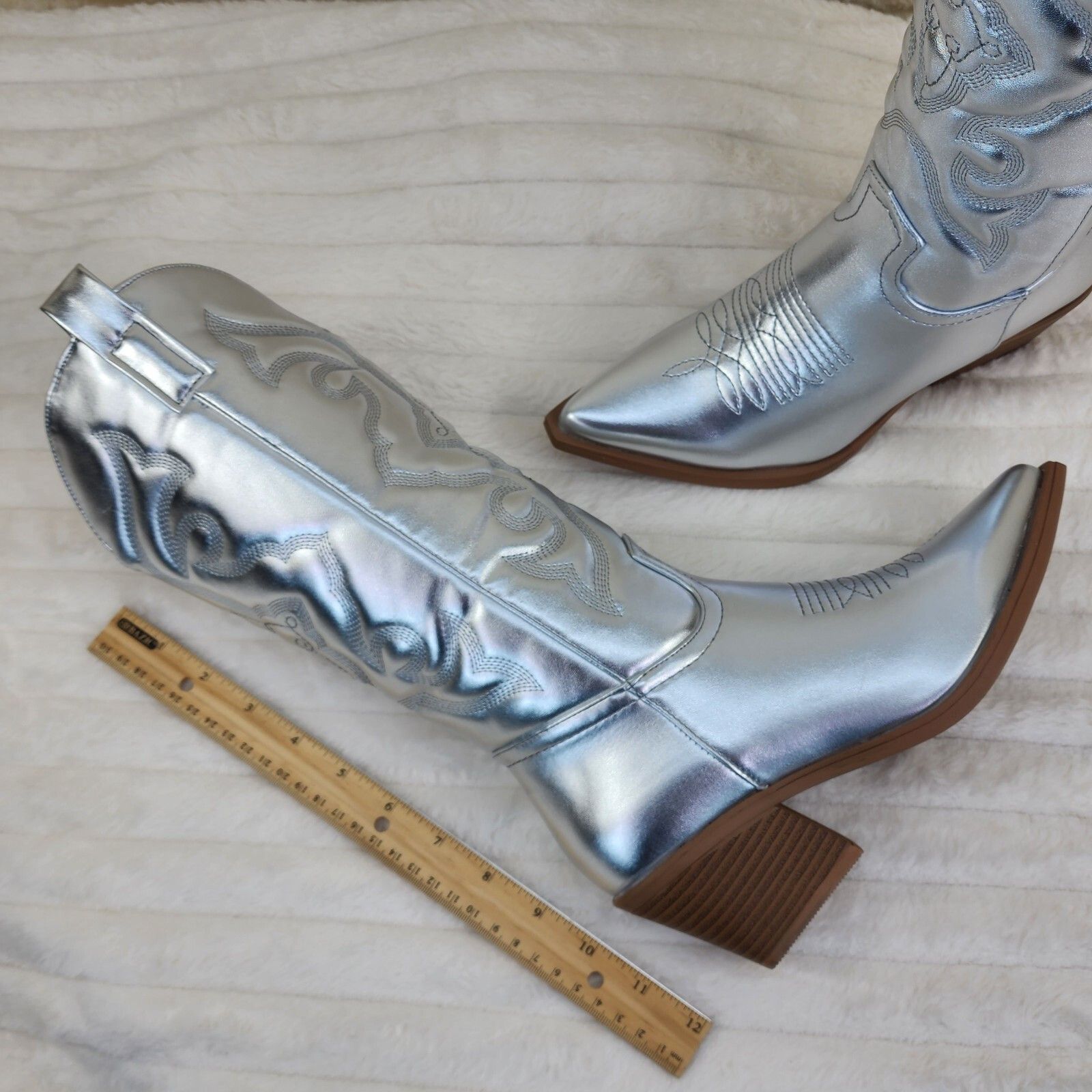 Other Disco Cowgirl Metallic Silver Cowboy Knee Boots Western Bloc Size US 6.5 / IT 36.5 - 7 Thumbnail