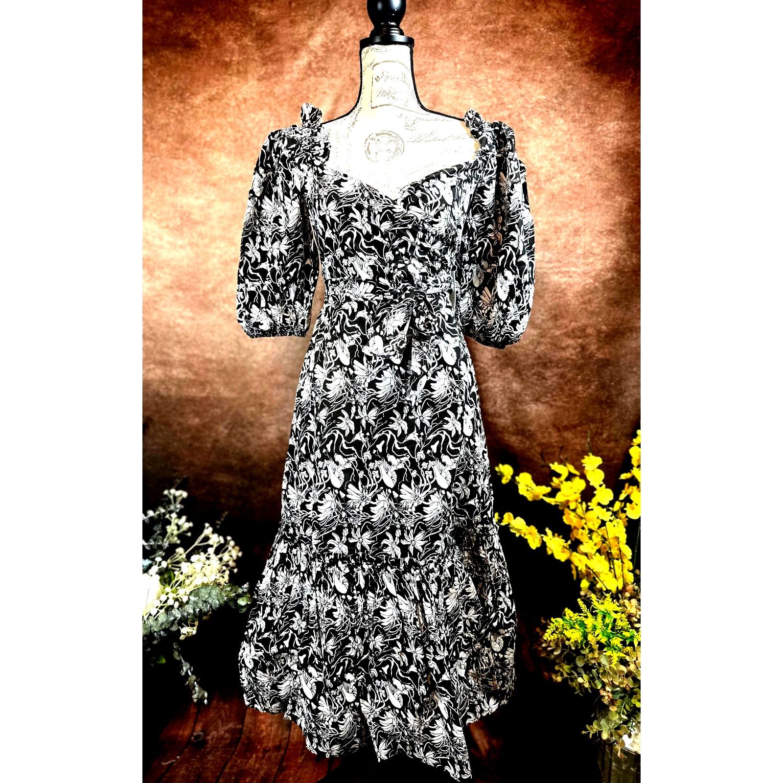 Other St Roche Romaine Midi Wrap Dress Black White Florals size 0 Size XS / US 0-2 / IT 36-38 - 8 Thumbnail