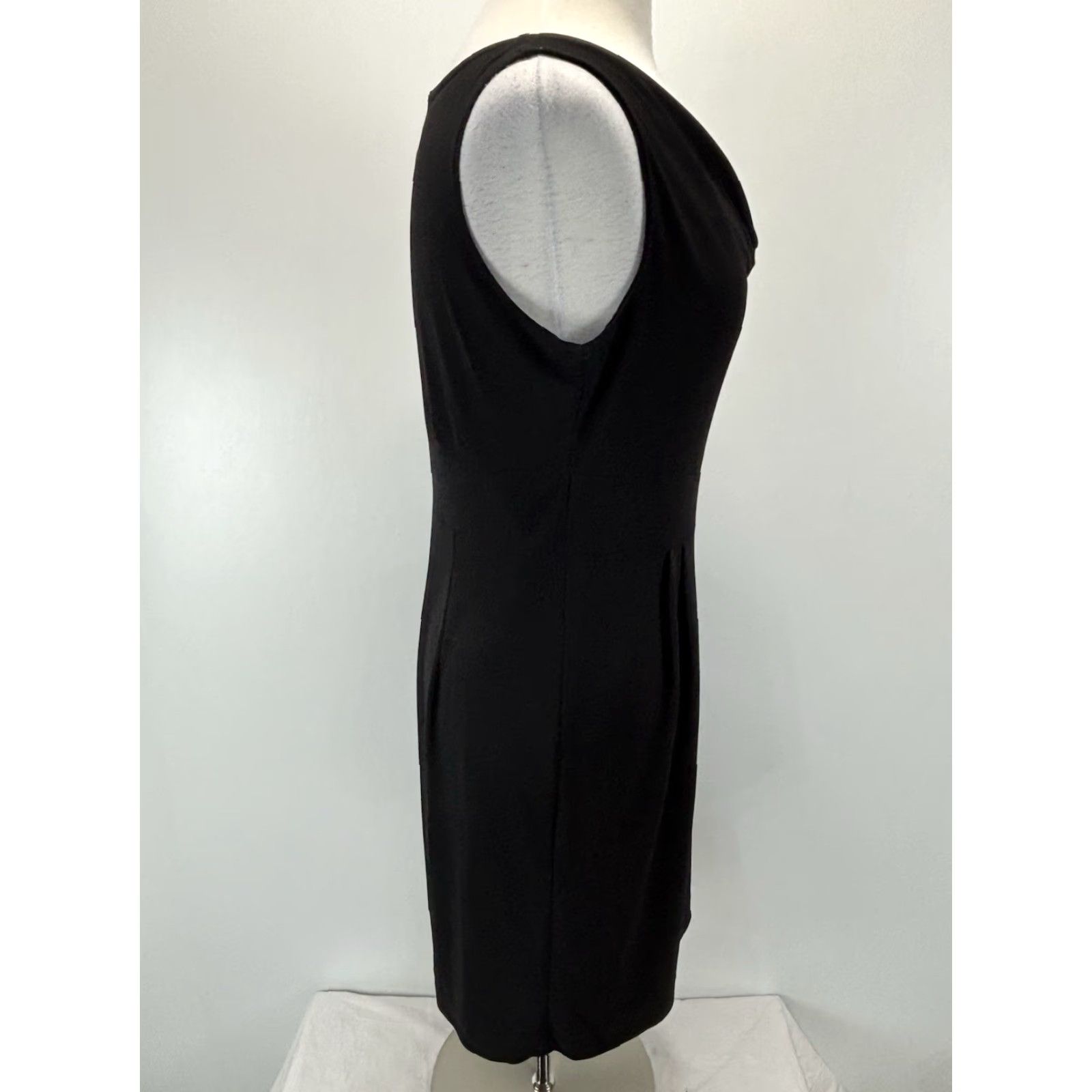 Vintage Clara Sun Woo Black Sleeveless Sz Small Draped Short Sheath Comfort Stretch Dress Women S Casual Workwear Party/Cocktail, Regular, Polyester Blend Size 28" / US 6 / IT 42 - 4 Thumbnail