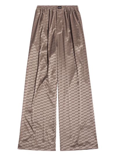 Balenciaga o1mt1gz1024 BB Monogram Loose Pyjama Pants in Beige Size 26" / US 2 / IT 38 - 1 Thumbnail