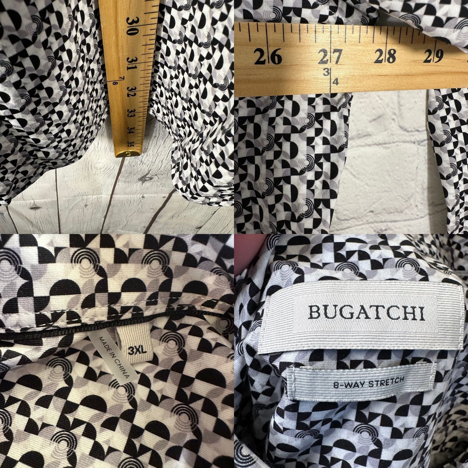 BUGATCHI BUGATCHI OoohCotton Tech Shirt Geometric Print Mens 3XL Cement Big & Tall Button-Up Collared Short Sleeve? Size US XXL / EU 58 / 5 - 8 Thumbnail