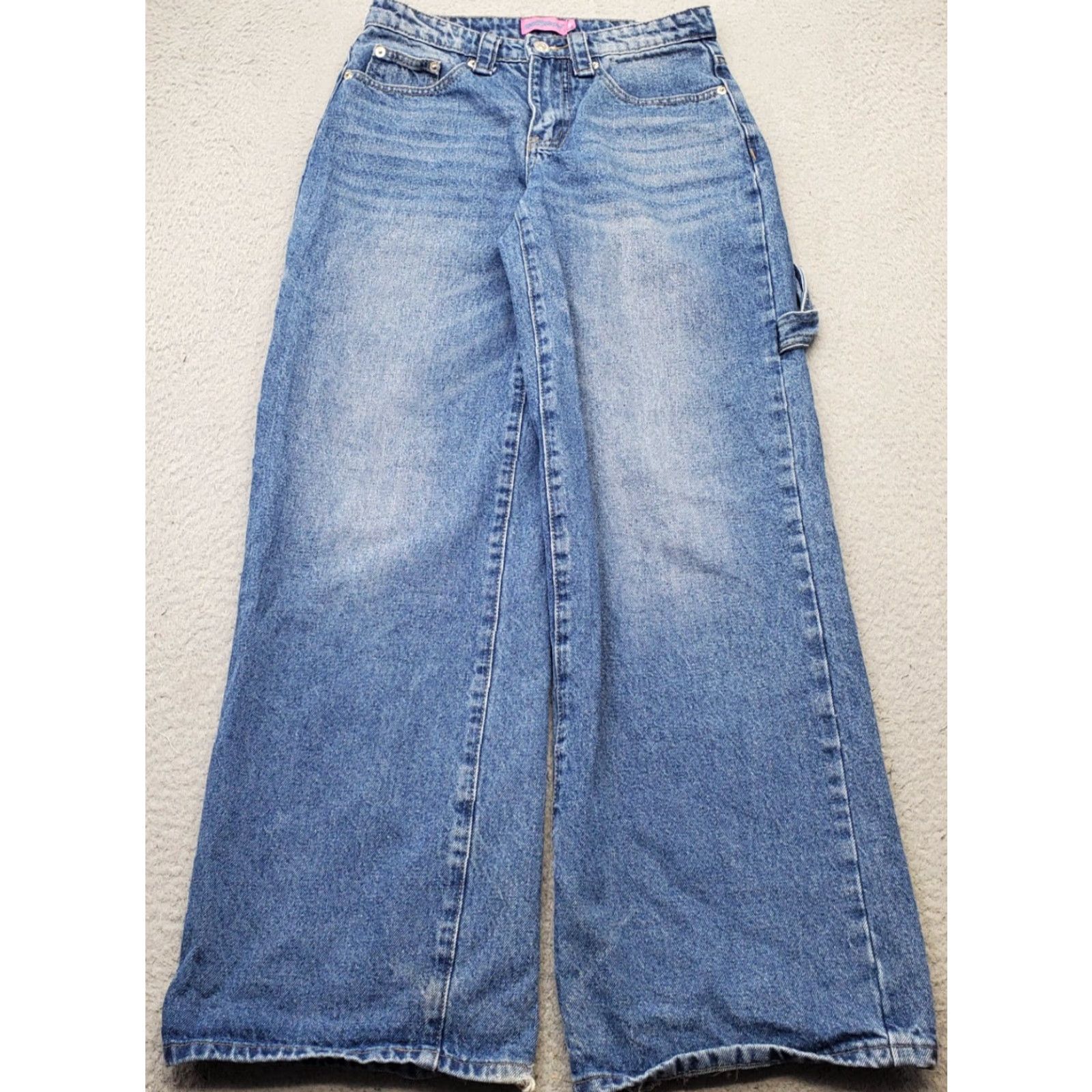 Vintage Edikted Womens Jeans Baggy Blue Denim Faded Medium Wash Carpenter XS 28" Inseam 30.25" 5-Pocket Regular Size 26" / US 2 / IT 38 - 2 Thumbnail