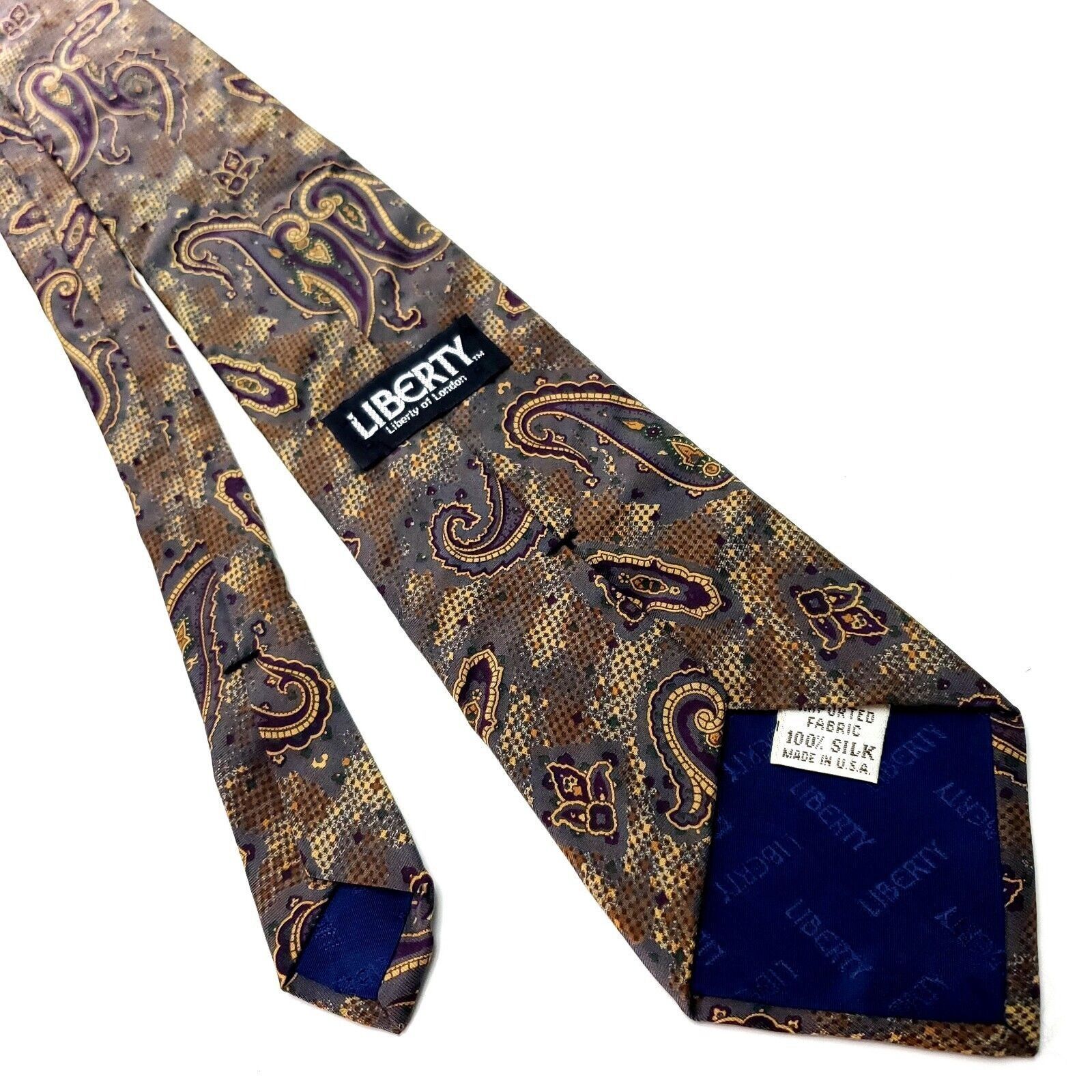 Liberty London Liberty Of London Brown & Grey Silk Tie Woven Short Paisley Size ONE SIZE - 3 Thumbnail