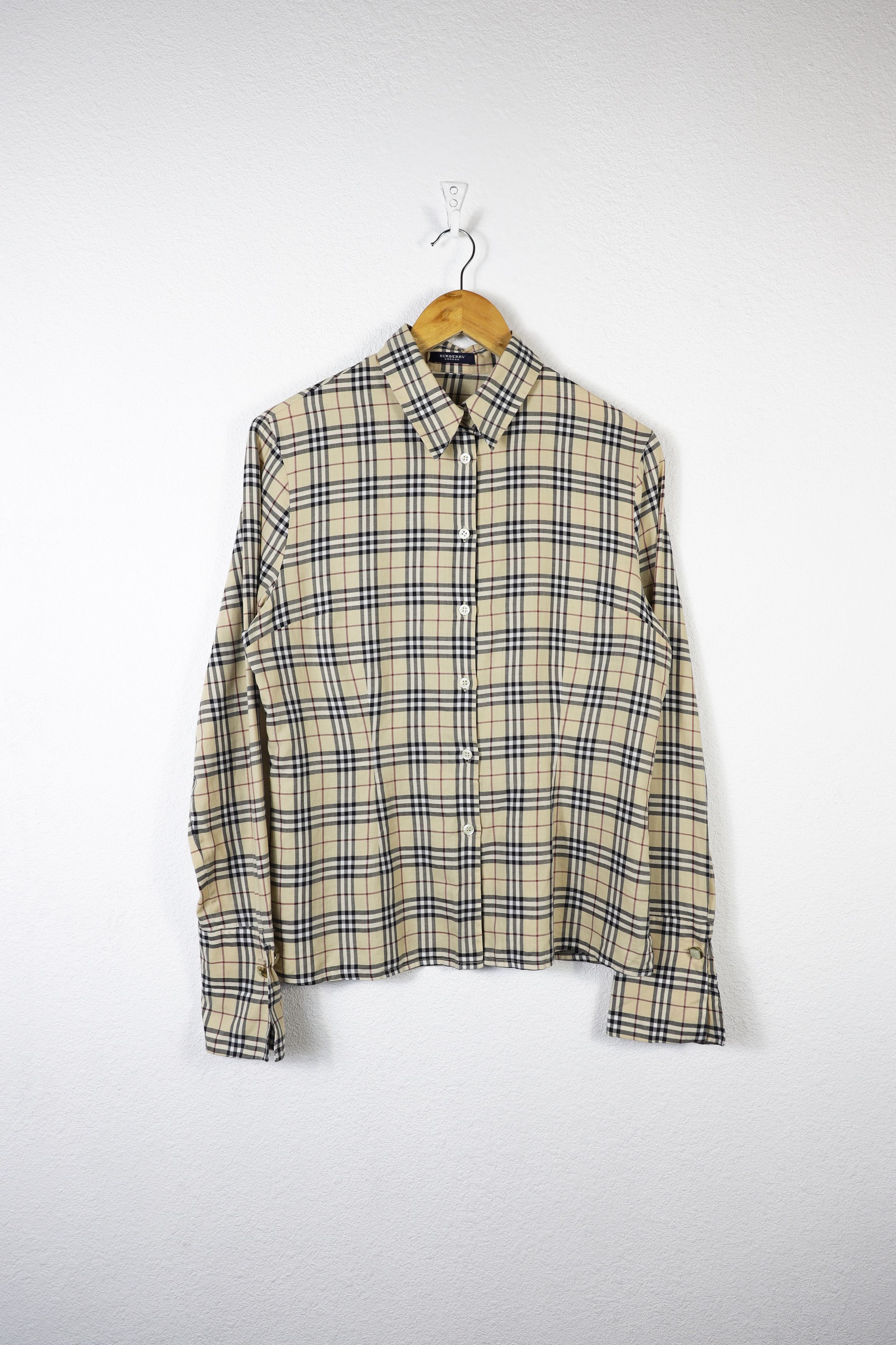Burberry × Vintage Womens Burberry Vintage Beige Nova Check Cufflinks Shirt Size L / US 10 / IT 46 - 1 Thumbnail