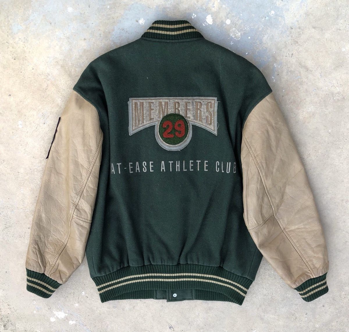 Japanese Brand Vintage at-ease Letterman Wool Leather Varsity Bomber Jacket Size US M / EU 48-50 / 2 - 1 Thumbnail