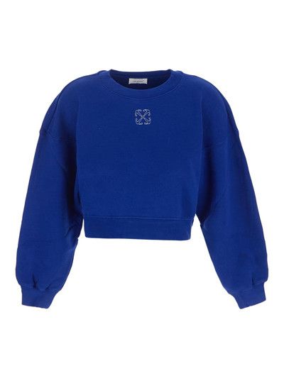 Off-White o1mle0425 Embr Mini Arrow Cropped Crewneck T-Shirt in Blue Size M / US 6-8 / IT 42-44 - 1 Thumbnail