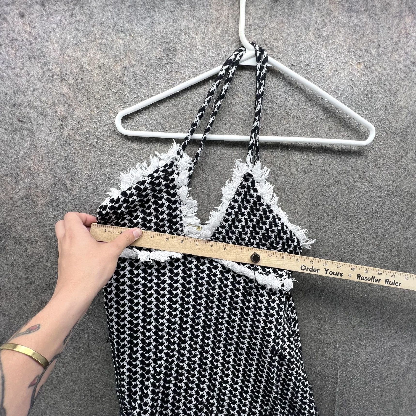 Dodo Bar Or Dodo Bar Or Dress Womens Small Black Houndstooth Halter Fringe Swing Sundress Size S / US 4 / IT 40 - 3 Thumbnail