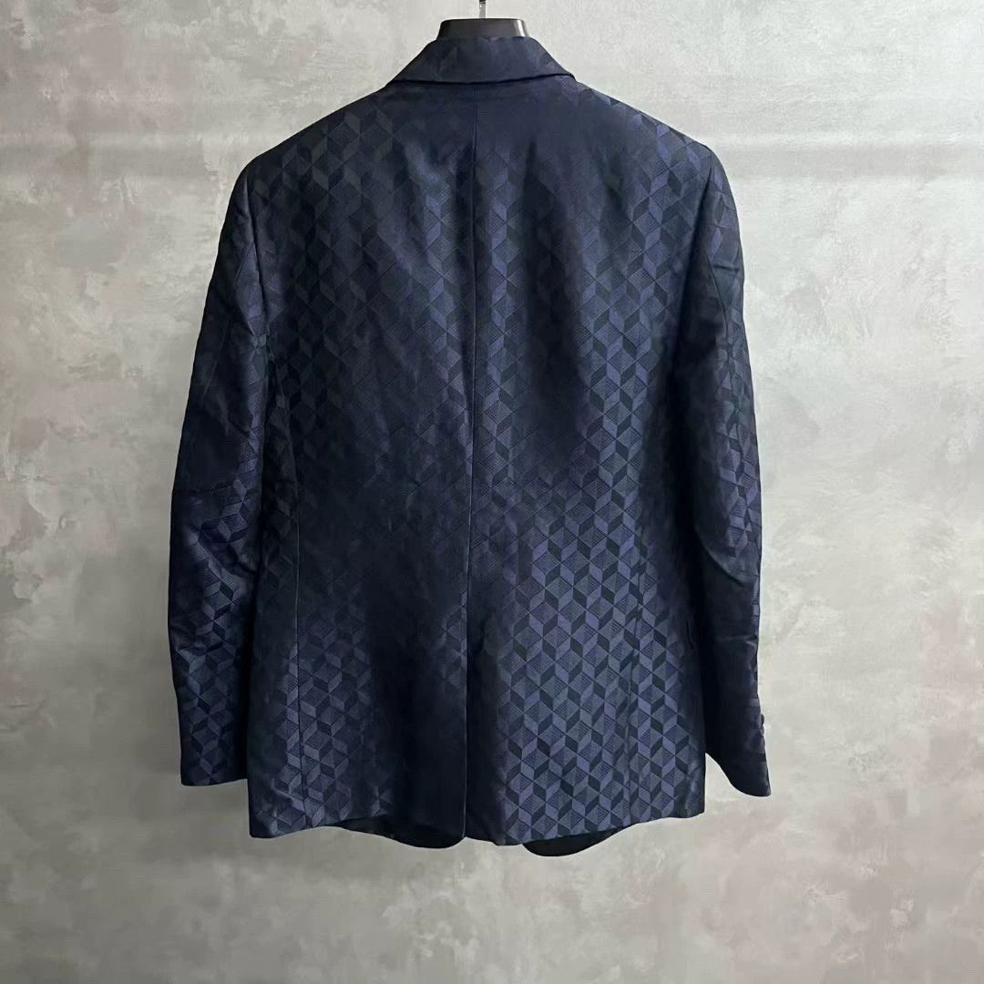 Emporio Armani richmond deep blue diamond patterned blazer jacket Size US M / EU 48-50 / 2 - 2 Thumbnail