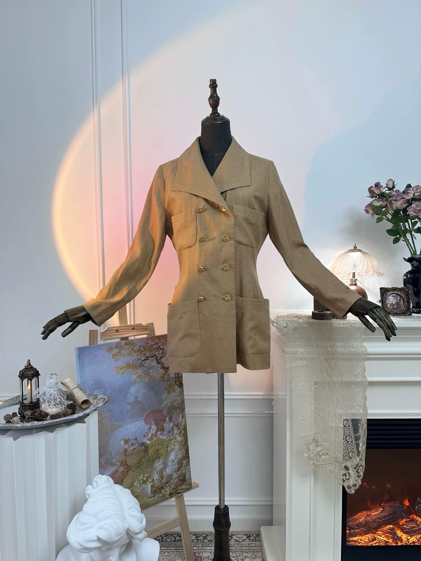Chanel CHANEL Gold-Button Linen-Silk 4-Pocket DB Jkt Wmn Brown Size L / US 10 / IT 46 - 2 Thumbnail