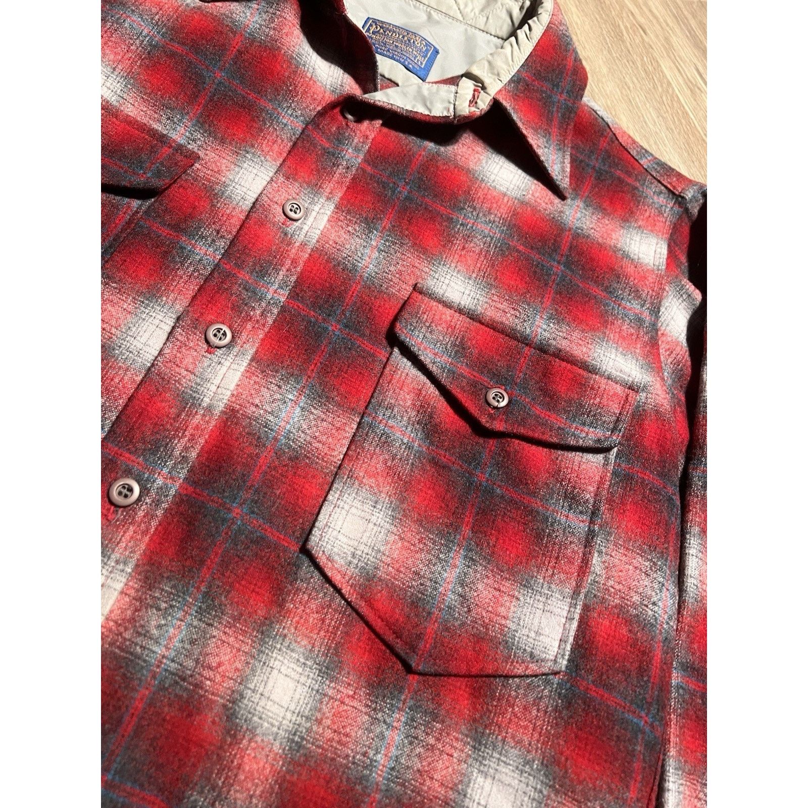 Pendleton Vintage 60s 70s Pendleton Board Shirt Red Shadow Plaid Wool Size US L / EU 52-54 / 3 - 2 Thumbnail