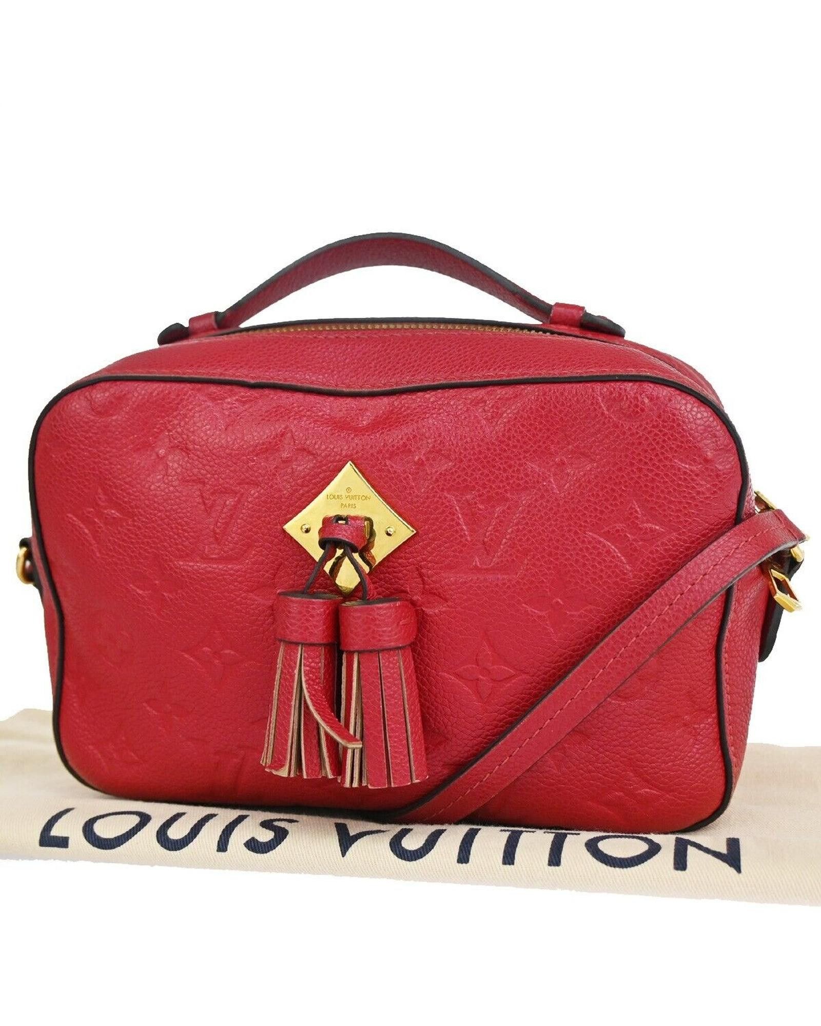 image of Louis Vuitton Luxury Red Leather Shoulder Bag With Embossed Monogram Pattern, Women's