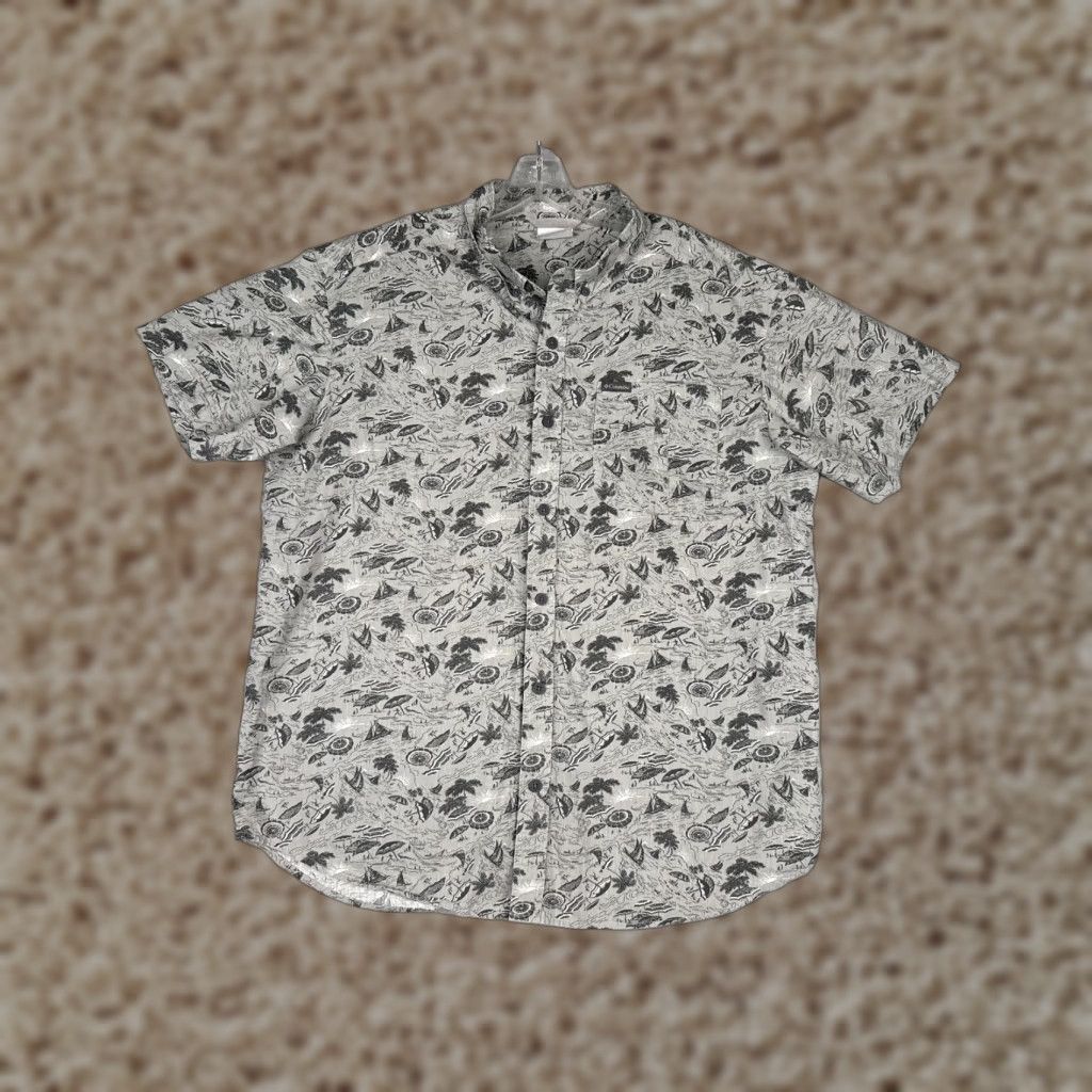 Vintage Columbia Shirt Men Large Gray Floral Sailboat Beach 100% Cotton Hawaiian Button Size US L / EU 52-54 / 3 - 1 Thumbnail