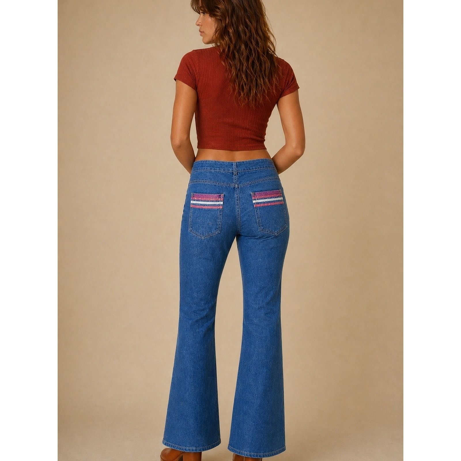 Vintage Vintage 70s Jeans with Striped Back Pocket Detail Size 34" / US 12 / IT 48 - 2 Thumbnail