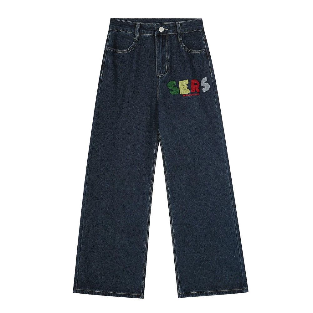 Jean Star embroidered irregular pocket washed loose casual jeans Size US 32 / EU 48 - 2 Thumbnail