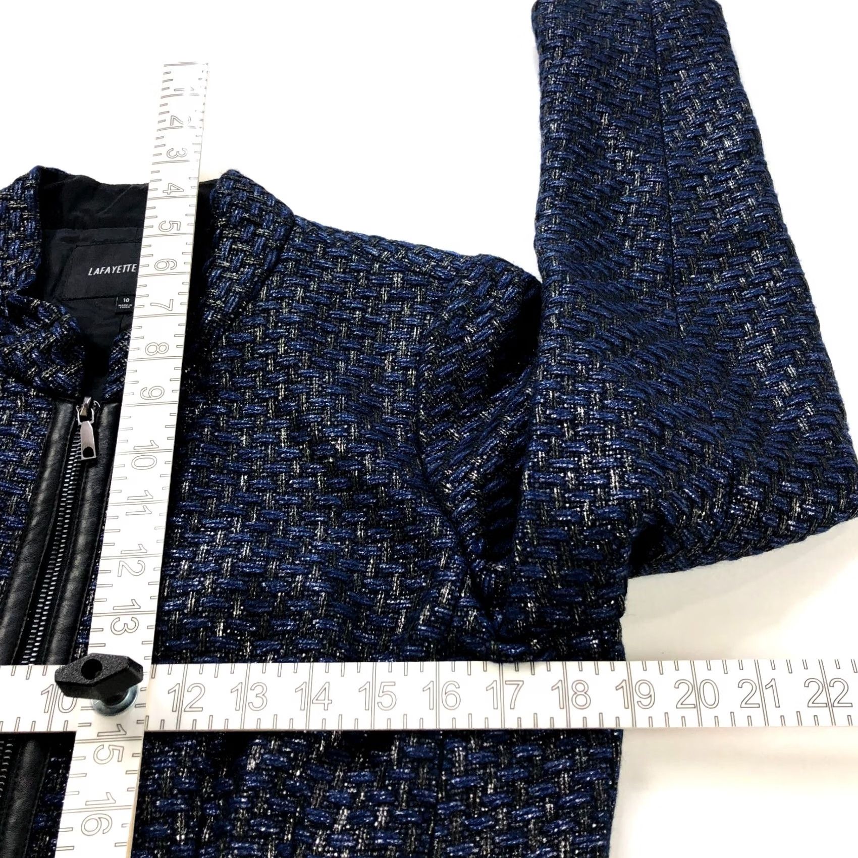 Vintage Lafayette 148 New York Blazer Jacket Wool Blend Metallic Blue 10 Womens MINT Size L / US 10 / IT 46 - 6 Thumbnail