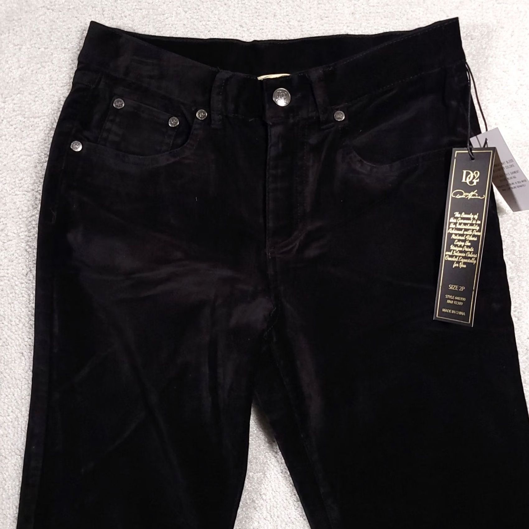 Velour Diane Gilman DG2 Velour Pants Women's 2P Petite Black Stretch Mid-Rise Straight Dress Pants convex Size 26" / US 2 / IT 38 - 3 Thumbnail