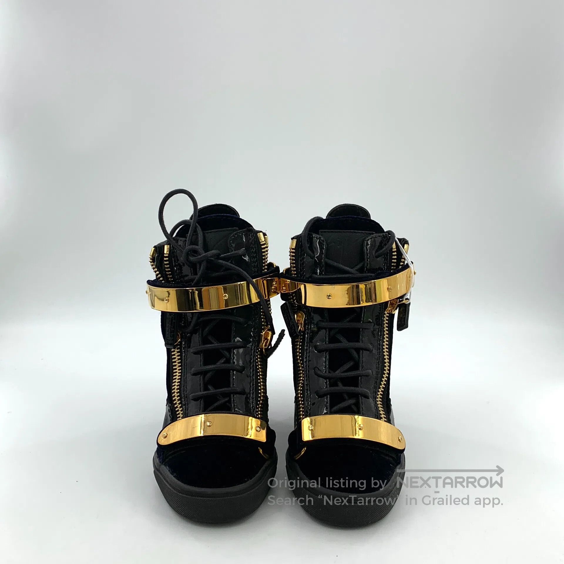 Giuseppe Zanotti Giuseppe Zanotti Black velvet double zipper design lace-up Size US 4.5 / IT 34.5 - 3 Thumbnail