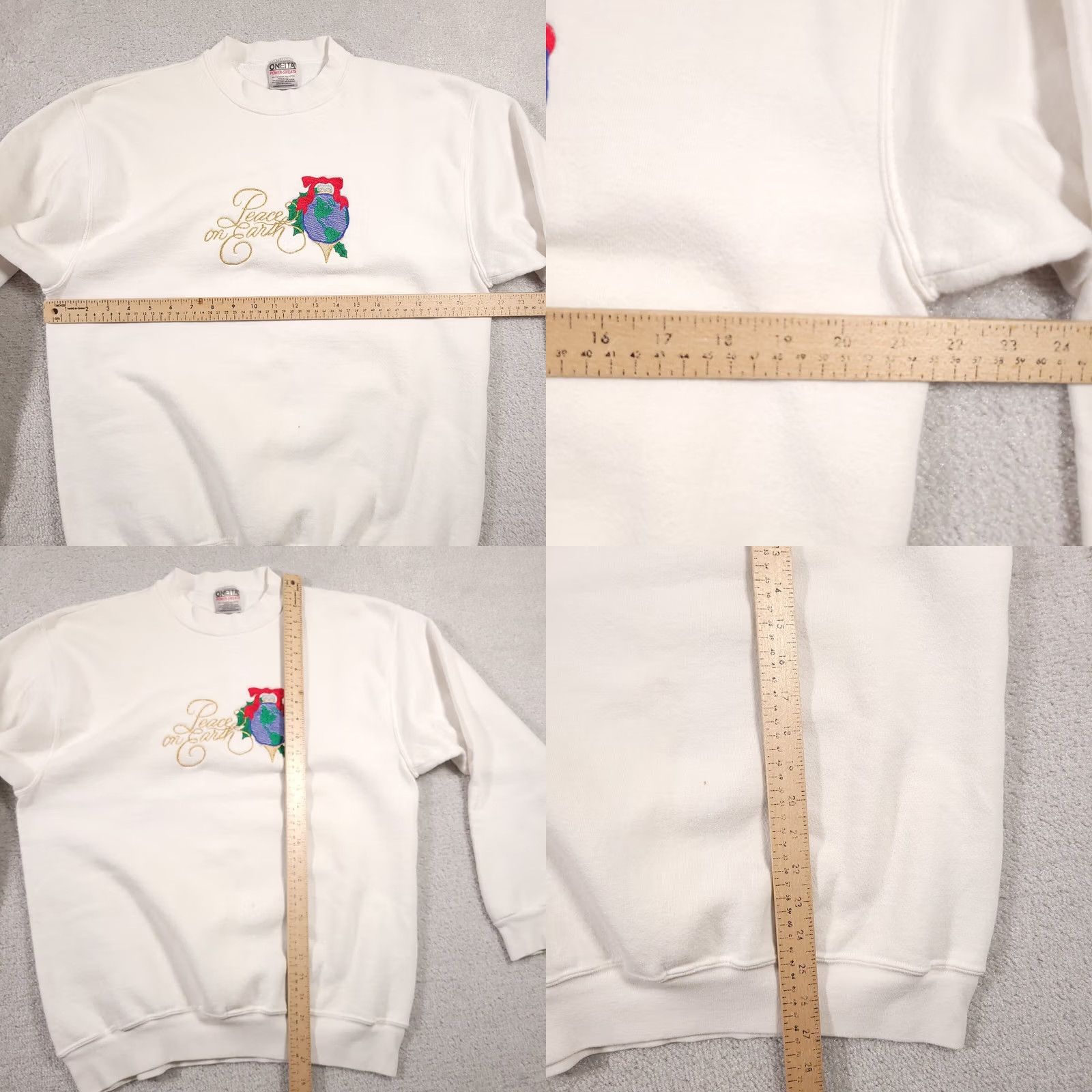 Vintage VINTAGE Oneita Sweatshirt Adult Large Crewneck Embroidered Peace on Earth USA Made PILLOW? Size US L / EU 52-54 / 3 - 8 Thumbnail