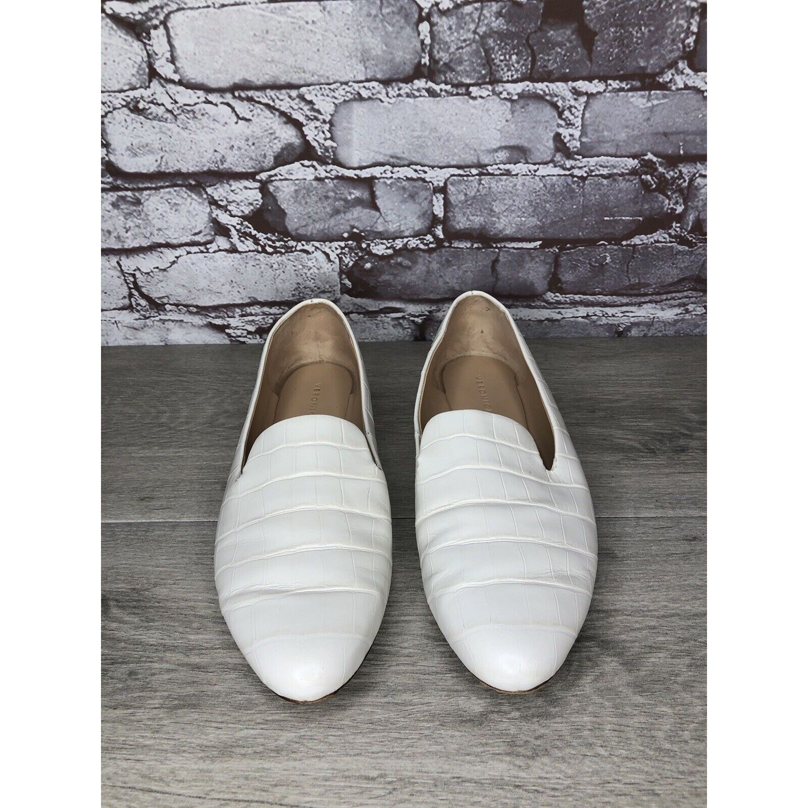 Veronica Beard Veronica Beard Griffin White Leather Croc Embossed Loafer Fl Size US 9.5 / IT 39.5 - 14 Thumbnail