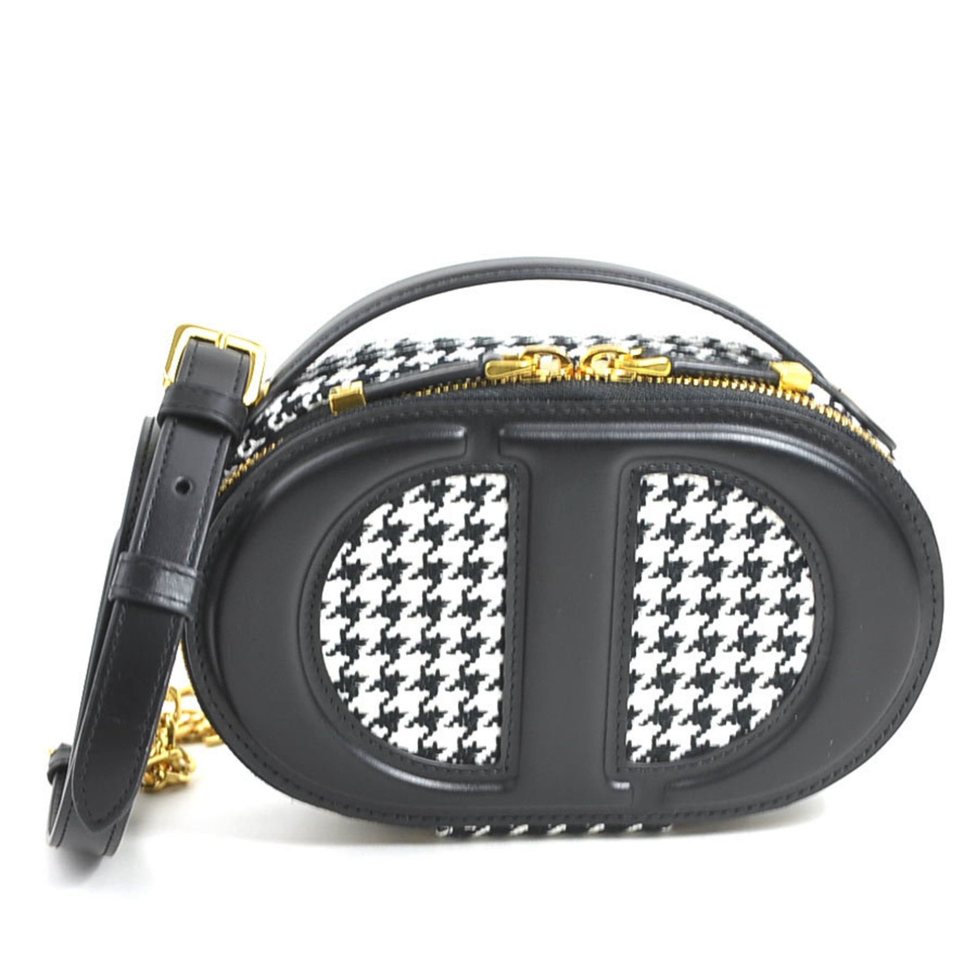 Dior Christian Dior CD Signature Oval Camera Bag, Leather and Canvas, Black White, Women's, Free Shipping, 90092g Size ONE SIZE - 1 Thumbnail