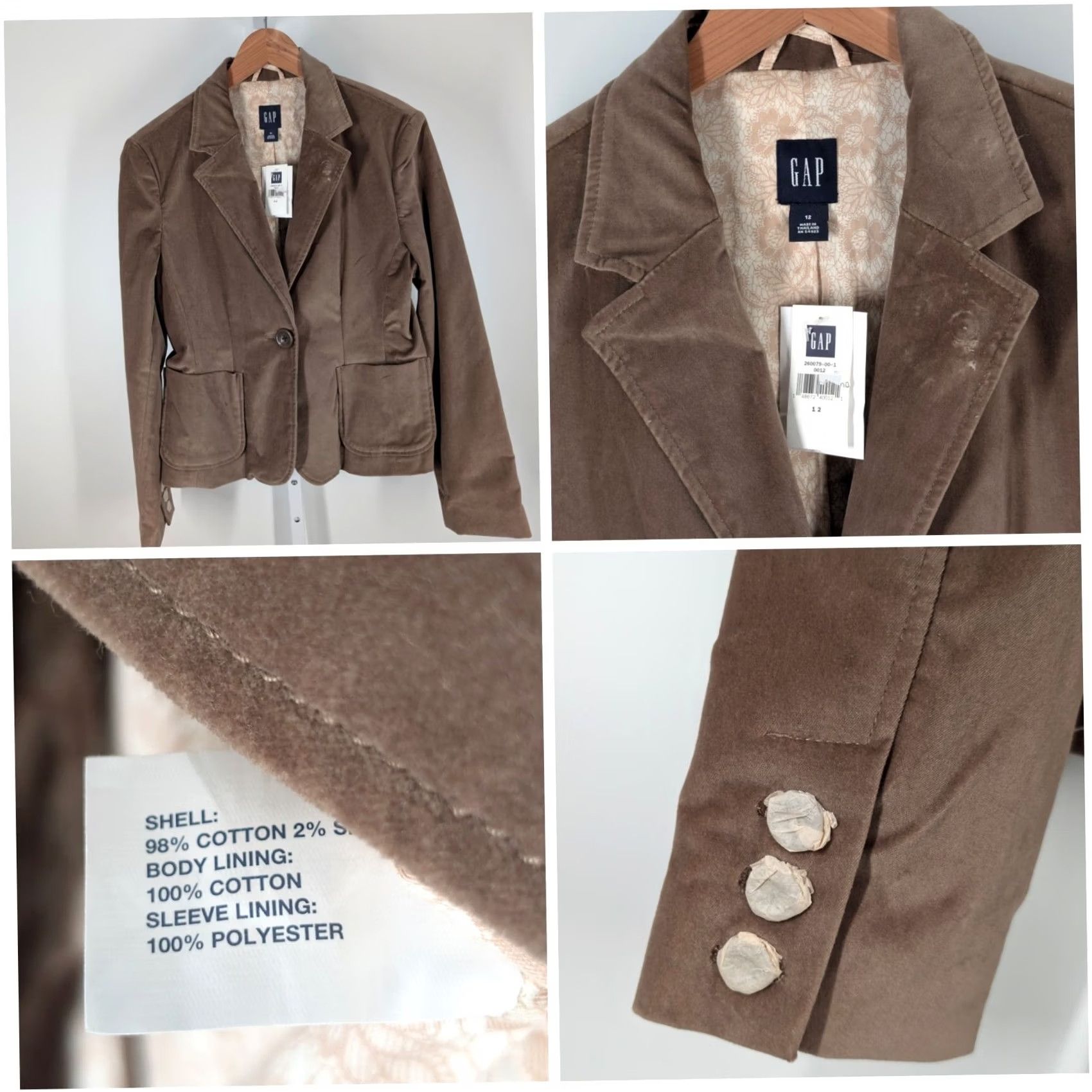 Gap VINTAGE Gap Blazer Women 12 Brown Velvet AW 2004 Y2K Mod Tux Jacket NWT 40" Sleeve Long Button 70s Conversation Size XL / US 12-14 / IT 48-50 - 2 Thumbnail