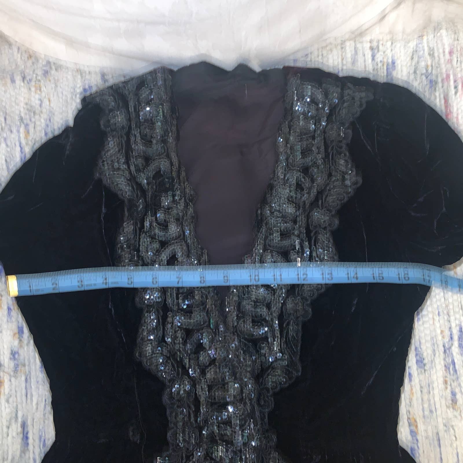 Vintage VINTAGE VELVET SEQUIN TRIM FITTED JACKET OR TOP EDWARDIAN Size S / US 4 / IT 40 - 6 Thumbnail
