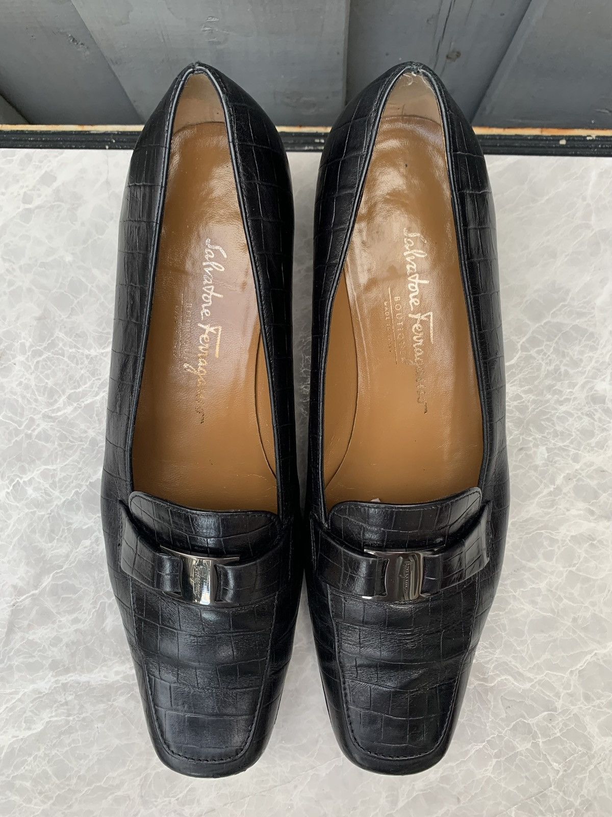 Salvatore Ferragamo × Vintage Vintage Salvatore Ferragamo Boutique Croc Leather Square Toe Size US 6.5 / IT 36.5 - 3 Thumbnail