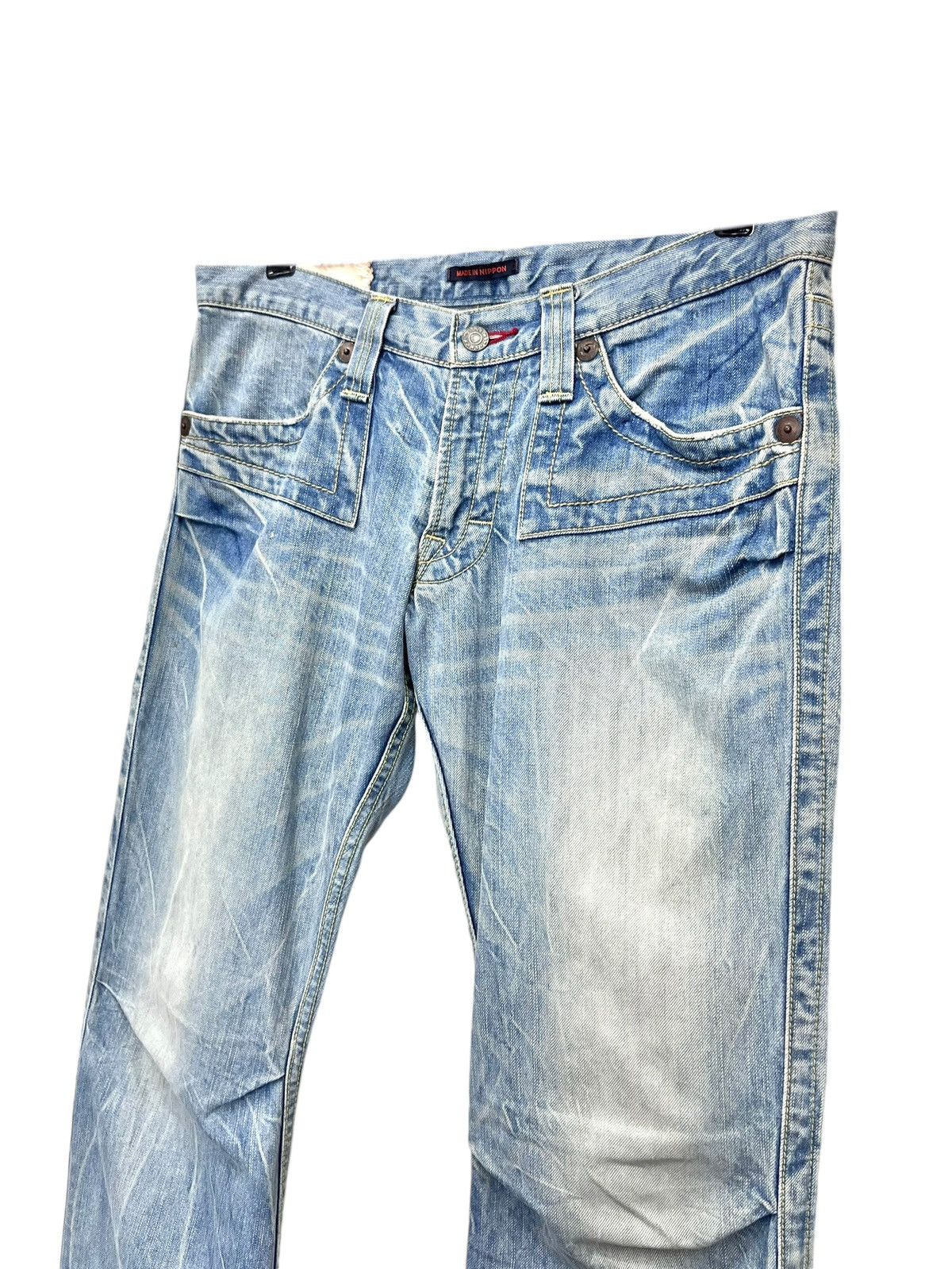 Blue Blue Japan 🔥LIGHT ACID WASH Clawmark Whisker Distressed Lowrise FLARE Size US 31 - 5 Thumbnail