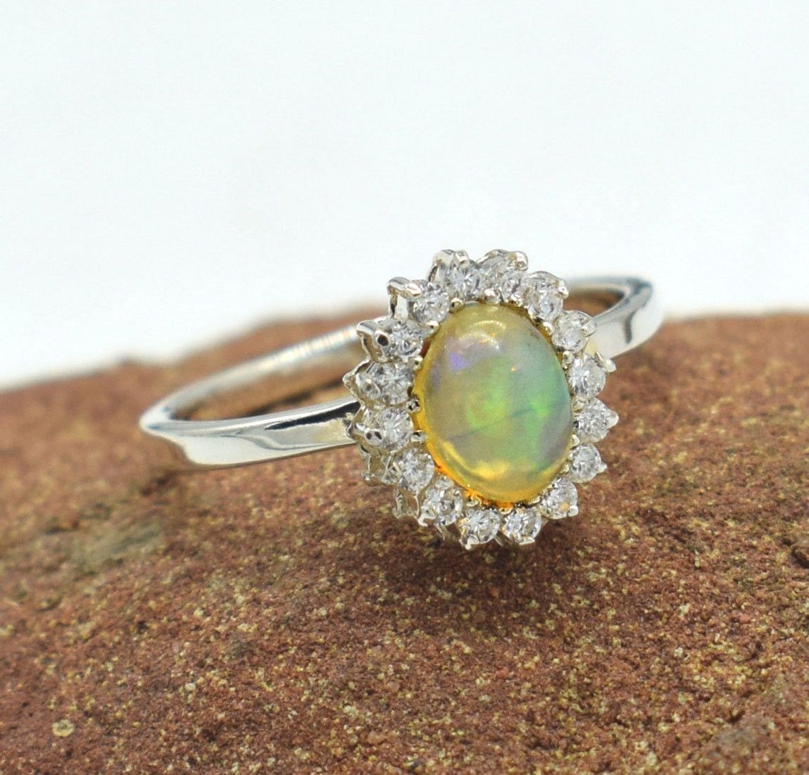 Handmade Natural Ethiopian Opal Engagement Ring: 925K Silver Ring Size ONE SIZE - 4 Thumbnail