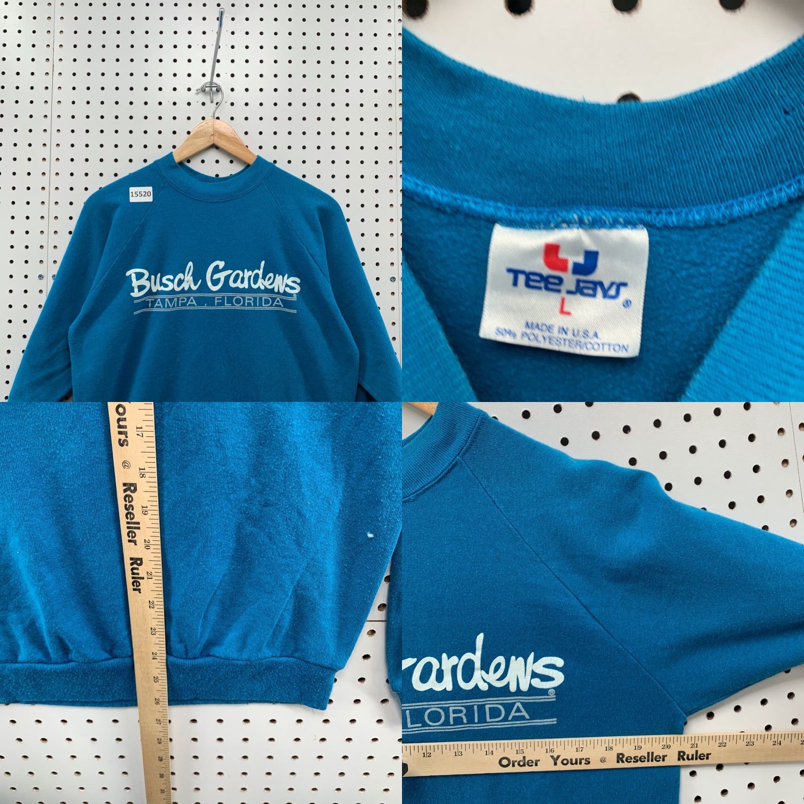 TEE JAYS Vintage 80s Busch Gardens Sweatshirt Crew Neck Adult Medium Raglan Blue Pullover Unisex 80s Graphic 20x26 Size US M / EU 48-50 / 2 - 8 Thumbnail