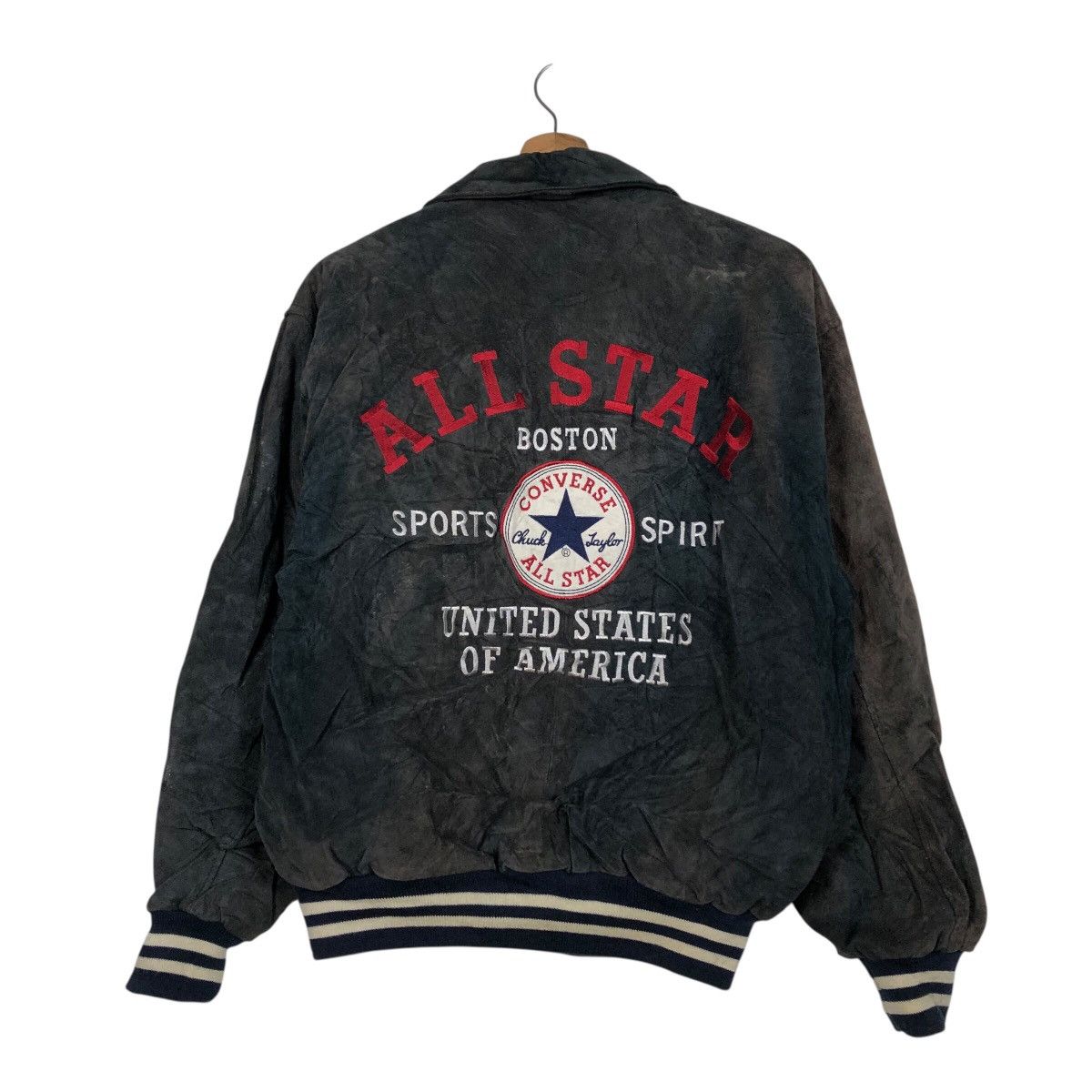 Japanese Brand Vintage Bomber Leather Jacket Converse All Star Boston Mass Size US M / EU 48-50 / 2 - 1 Thumbnail