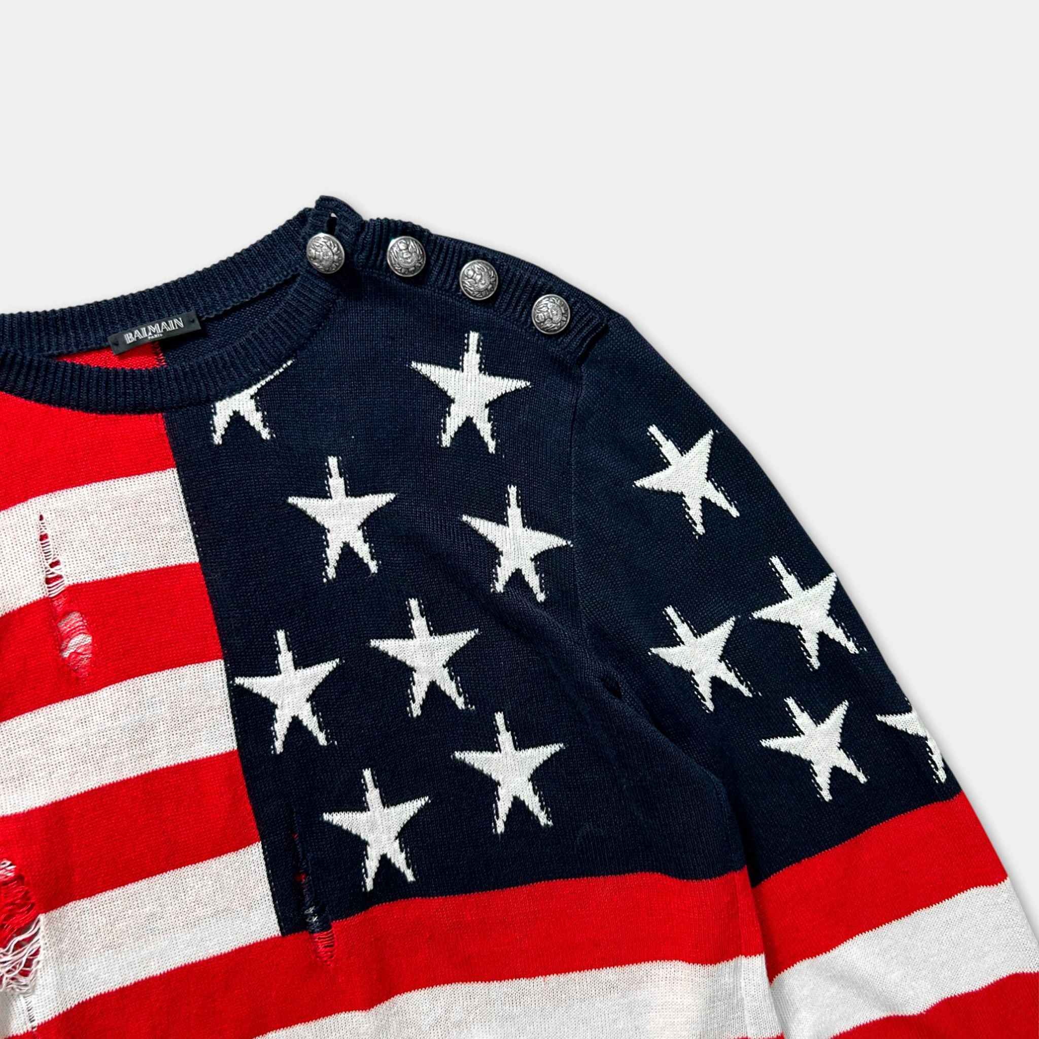 Balmain Balmain SS16 USA Flag Red White Striped Runway Sweatshirt Size US M / EU 48-50 / 2 - 2 Thumbnail